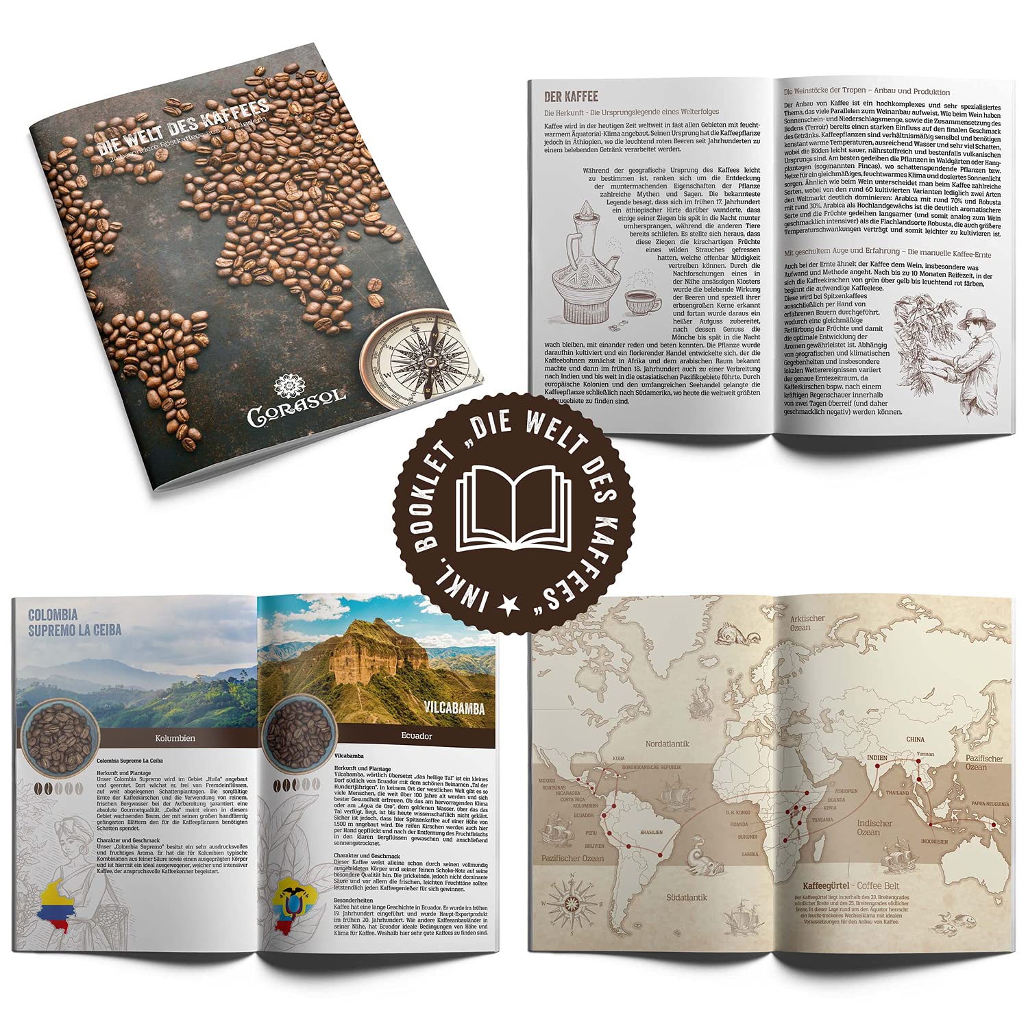 Corasol Premium Kaffee-Weltreise Adventskalender XL 24 Gourmet Röstkaffees 24 Länder Coffeebag Booklet 240 g