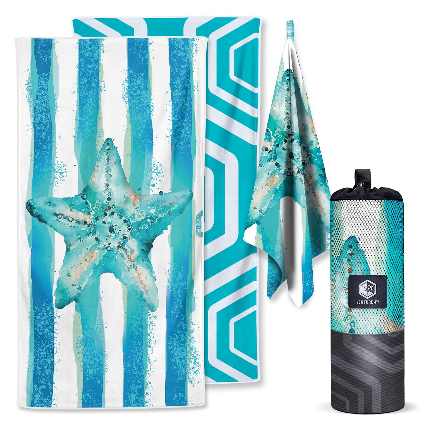 VENTURE 4TH Microfiber Beach Towel: Quick-Dry, Compact, Sand-Free, Absorbent, Sandproof and Lightweight - Perfect for Camping, Beach, and Roadtrips (