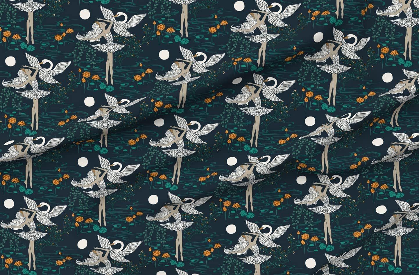 Spoonflower Fabric - Swan Lake Ballet Ballerina Dance Magical Printed on Organic Cotton Sateen Fabric by The Yard - Sewing Quilting Apparel Home Decor