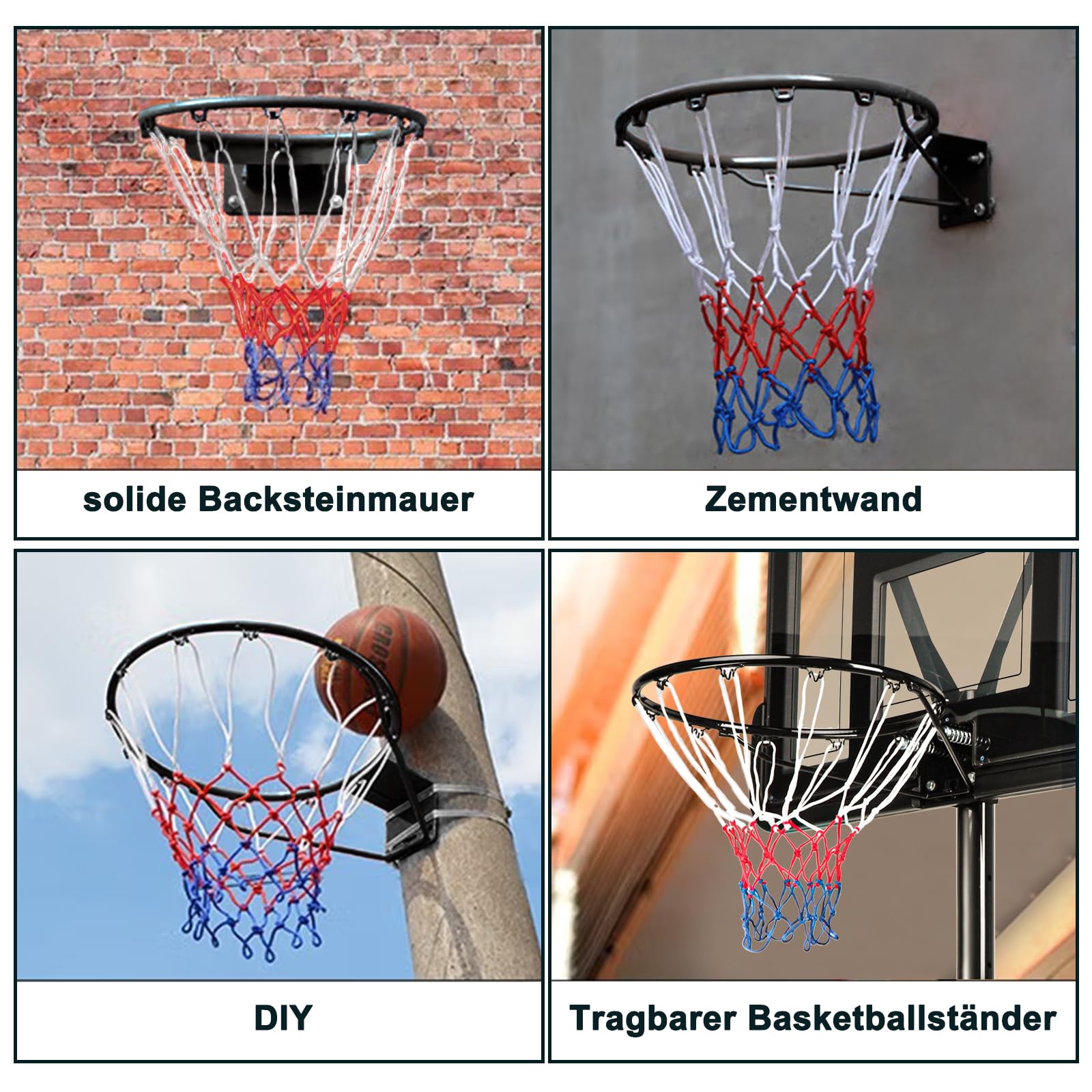 Dripex Massiver Basketballkorb Ø45 cm Wandmontage mit Stahlring und Netz für In- und Outdoor