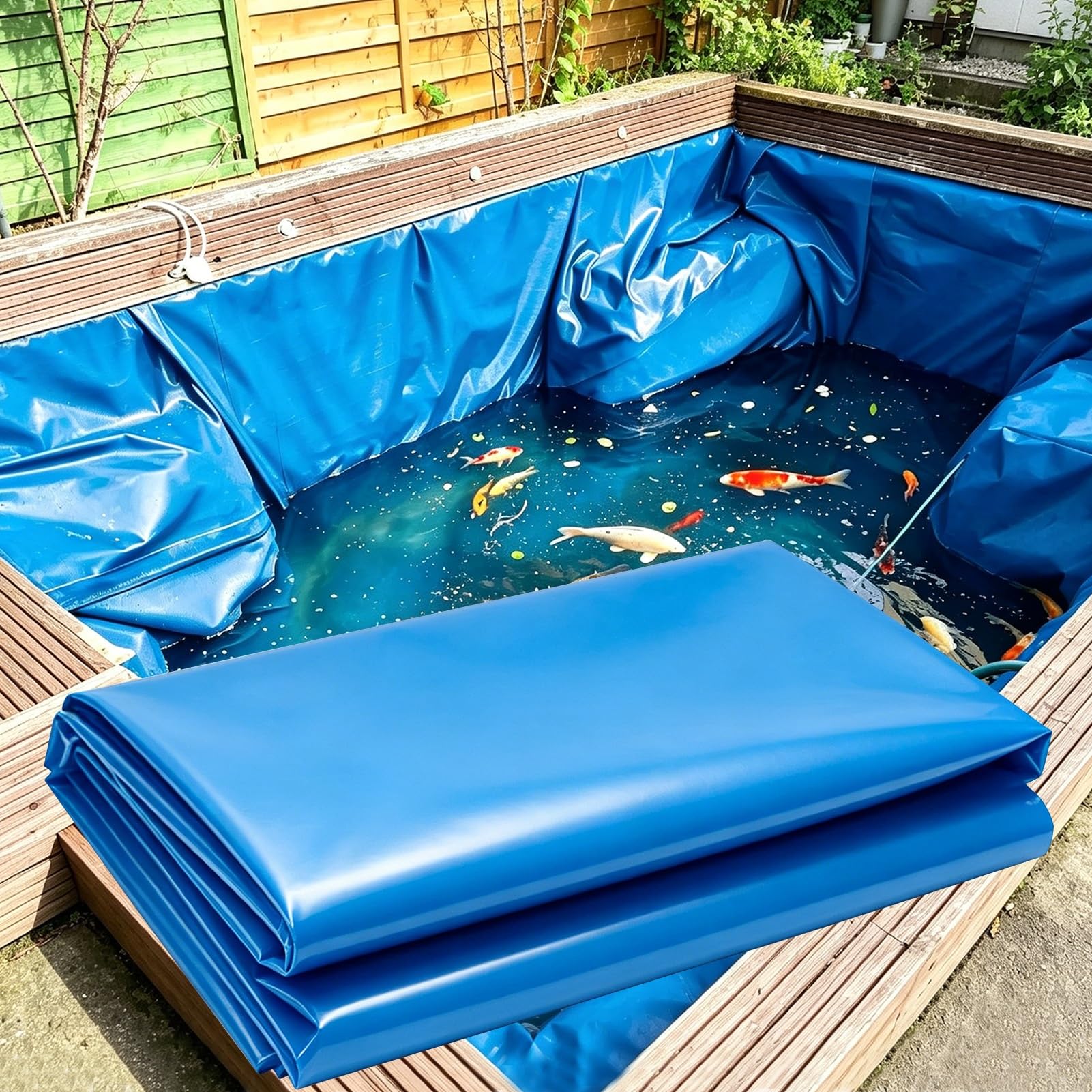 Hamankim 3x4m 4x5m 5x5m 6x8m Pond Liner, Sealing Film Ponds Membrane Underlay for Fish Pond Gardens Pools Aquaculture, Reinforced Impermeable Pond Lining, Blue(6x8m(19.7x26.2ft))