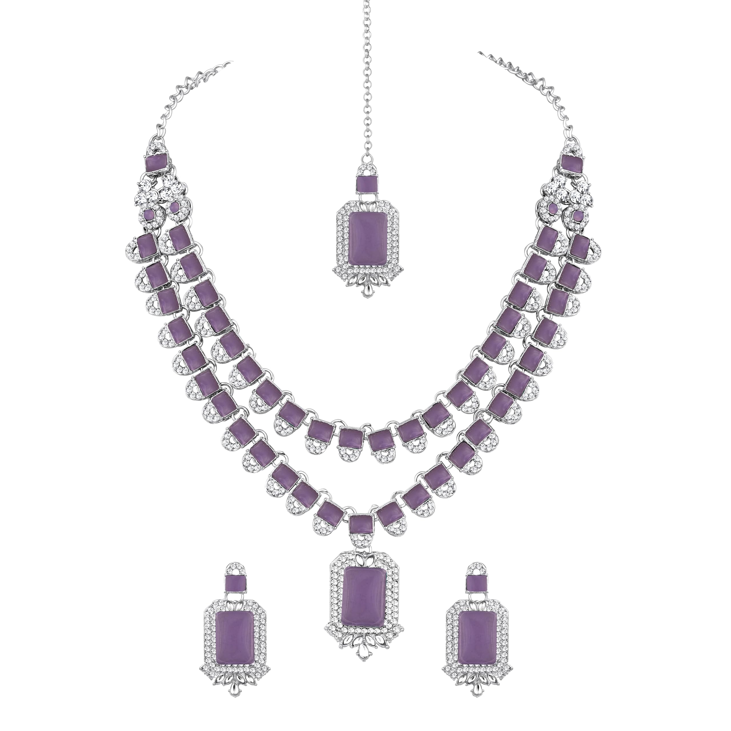Double Layer Traditional Stylish Necklace Set WIth Earrings and Maangtikka for Women/Girls - Jewellery for Party, Wedding, and Festive Occasions, Ideal for Gifting-image-46