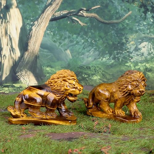 Miniatura 3 de Artistone Figuras de león de cristal de ojo de tigre amarillo de 26 pulgadas piedras preciosas talladas estatua de león piedra curativa para
