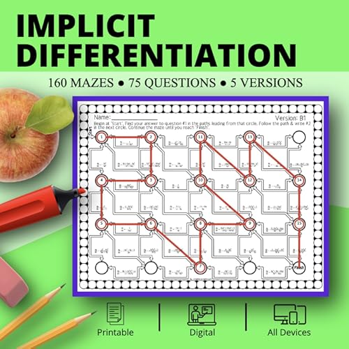 Calculus Derivatives Implicit Differentiation Maze Activity Sets Digital Educational Resources