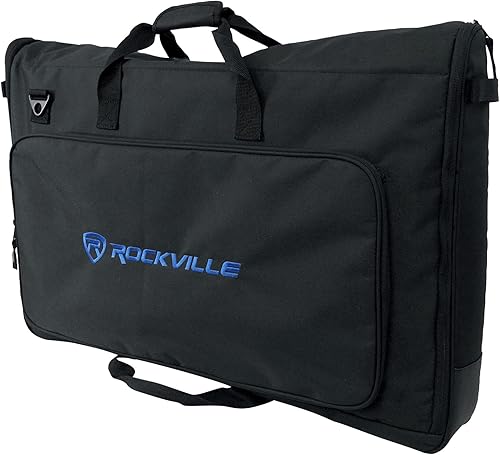 Miniatura 32 de Rockville TVB2732-2 Bolsa acolchada para 1 o 2 monitores LCD de 27-32 pulgadas, compartimentos dobles, divisores ajustables, correa de hombro