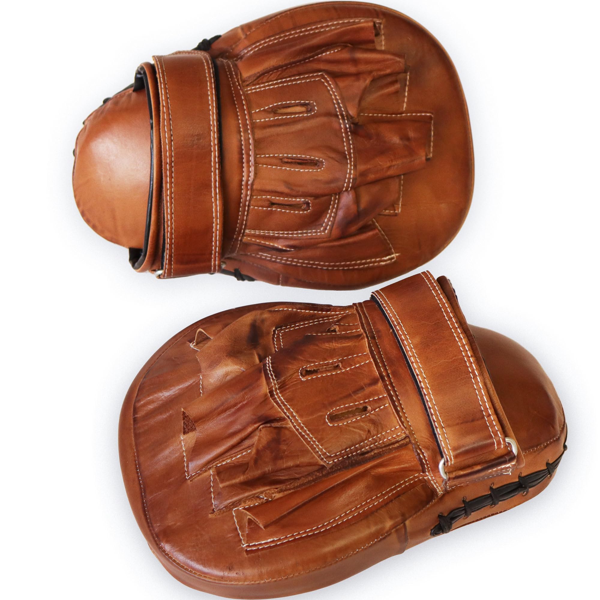 Pratzen aus Echtleder – Handgefertigt Retro Boxhandschuhe Trainingspad Klettverschluss MMA Kampfsport
