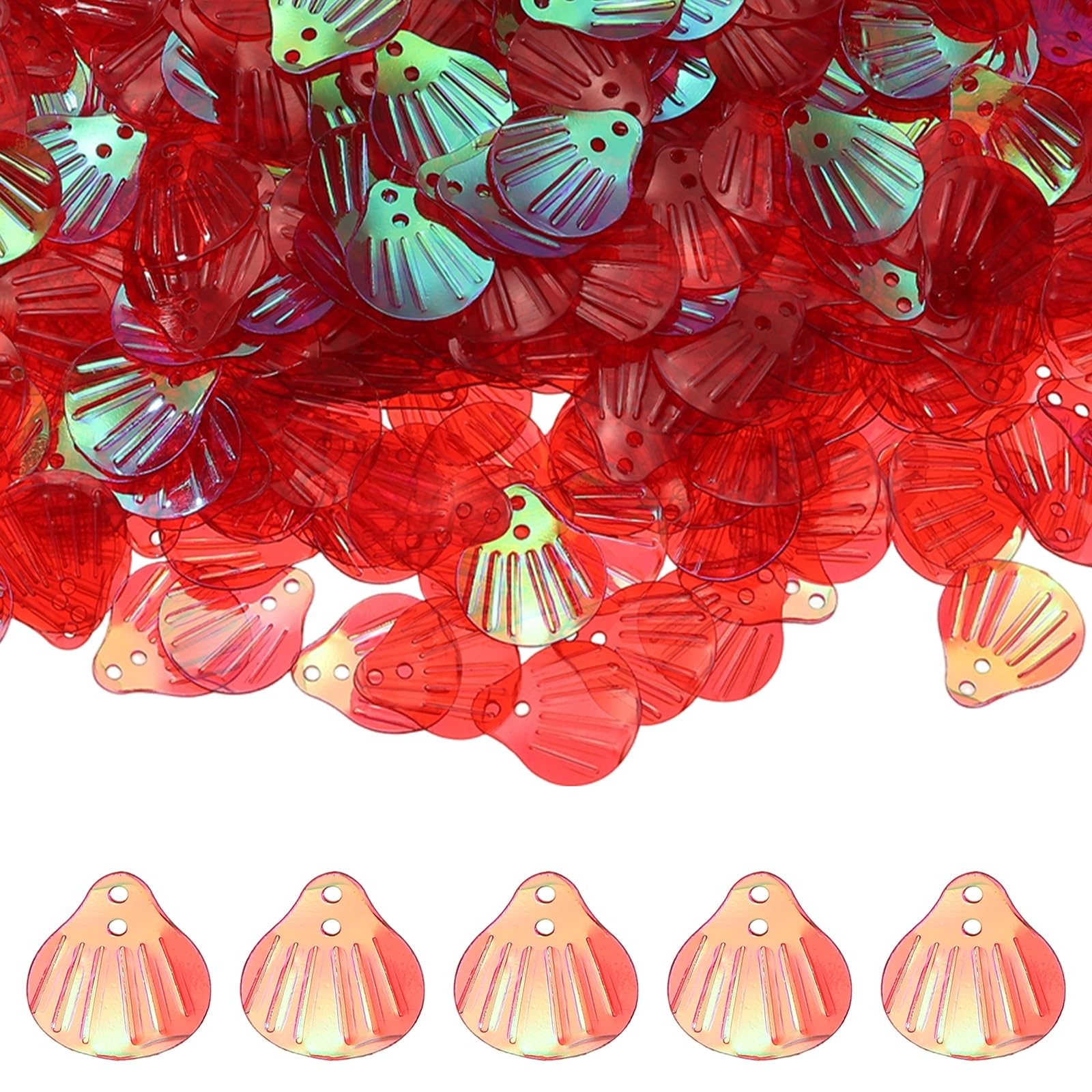 YELARXI Shell Glitter, Sea Shell Flakes Confetti Beach Seashell Shape Loose Sequins - Fitting for (DIY Craft Sewing Art Nail Embellishments Party Decoration) 0.6" & 1080Pcs & Red