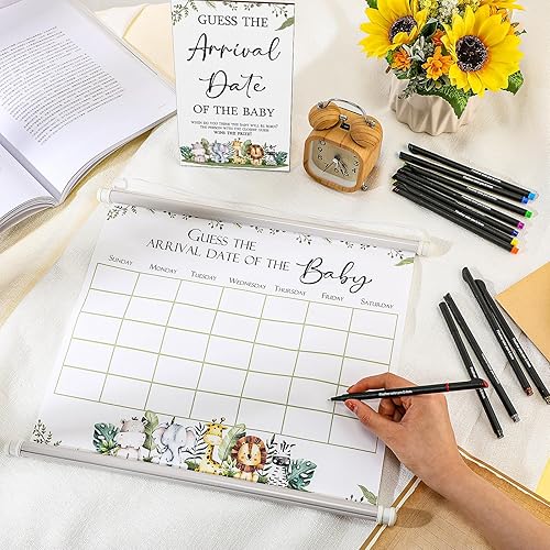 Miniatura 6 de Sintuff El calendario de fecha de vencimiento del bebé Guess incluye 1 letrero de madera de Guess The Arrival Date of The Baby Shower, 1 calendario