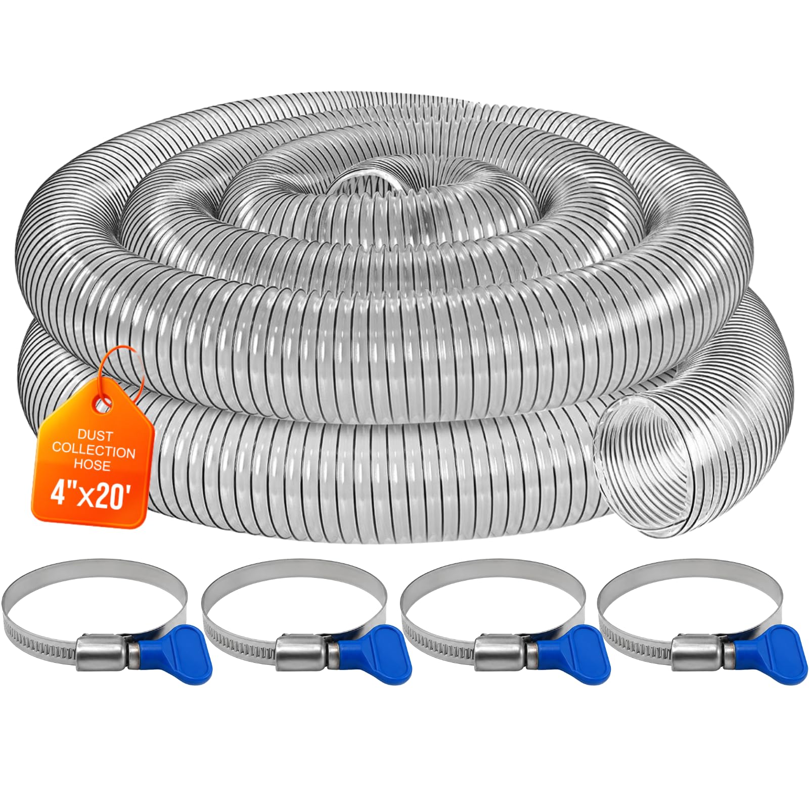 4"x20' Clear PVC Dust Collection Hose-Heavy duty, Fit 4 In Dust Collector