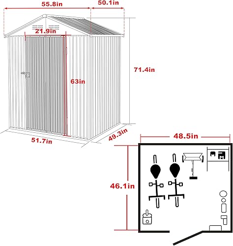 Miniatura 5 de VEIKOU Cobertizo de almacenamiento de metal de 4 x 4 pies con acero galvanizado grueso, puerta con cerradura, rejillas de ventilación, cobertizo de