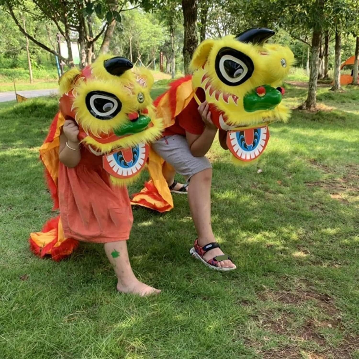 CHAOMIN Mascotte tradizionale della testa di danza del leone cinese for spettacolo personale, puntello di danza del leone in lana da 9 pollici
