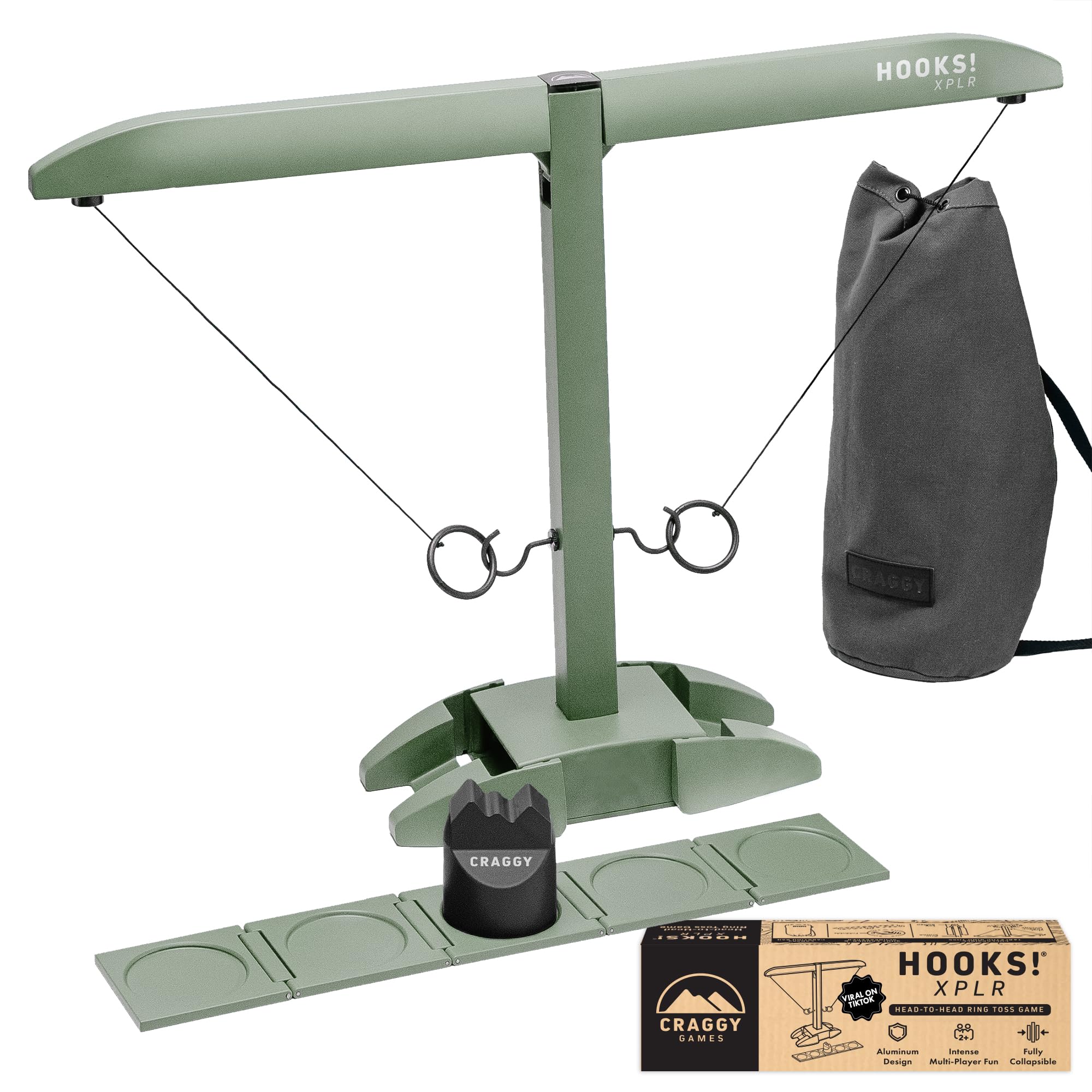 Craggy Games Hooks XPLR Ring Toss Game - Original Portable Aluminum Design, Durable Powder-Coated Finish, Collapsible & Travel-Ready - Great for Indoor & Outdoor Competition - Kids and Adult Fun