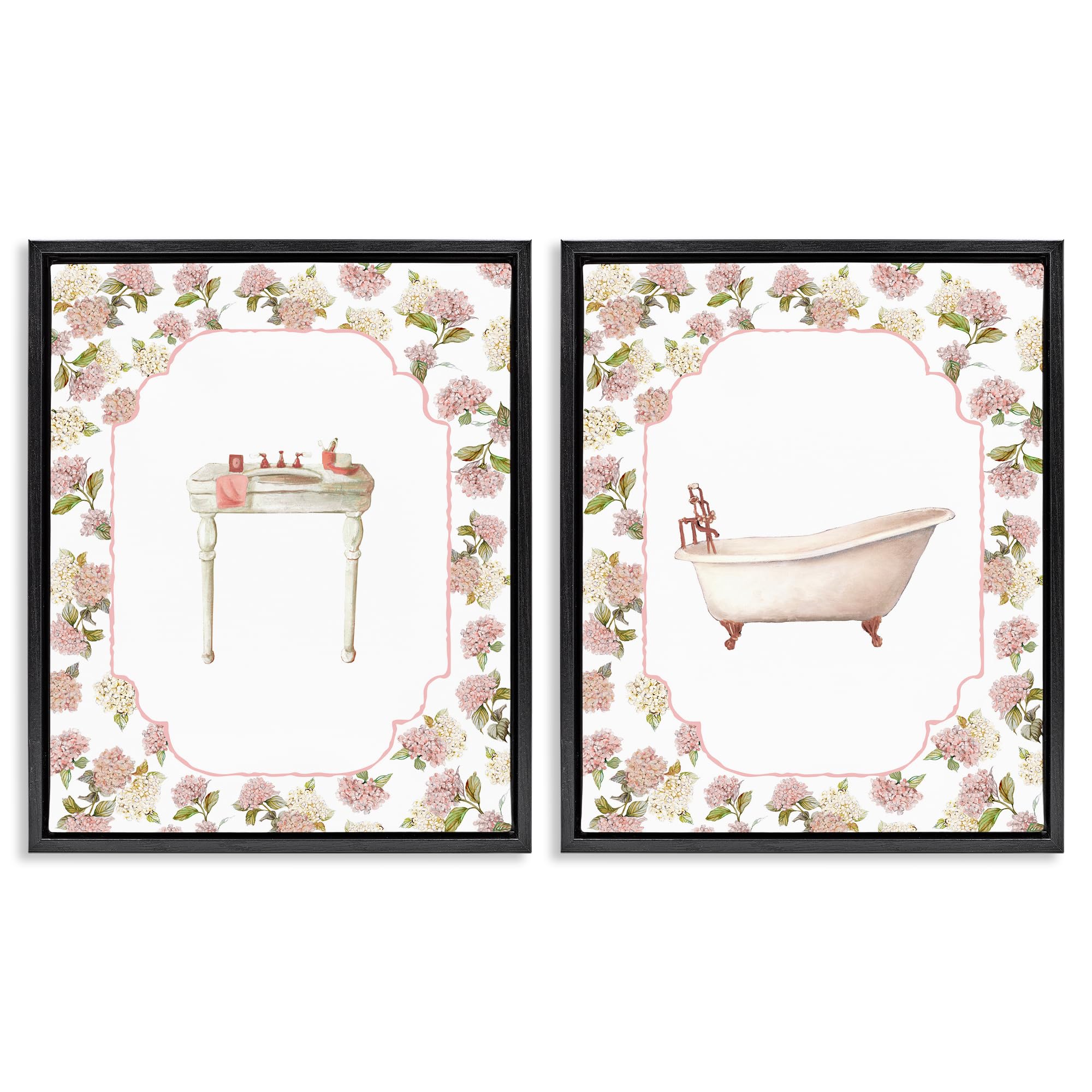 Stupell Industries 'Elegant Hydrangeas Bathroom', 2pc Floating Frame Art Set 2, Black, 25 x 31 Inches, Easy to Hang and Sturdy, Made in USA, by Carol Robinson