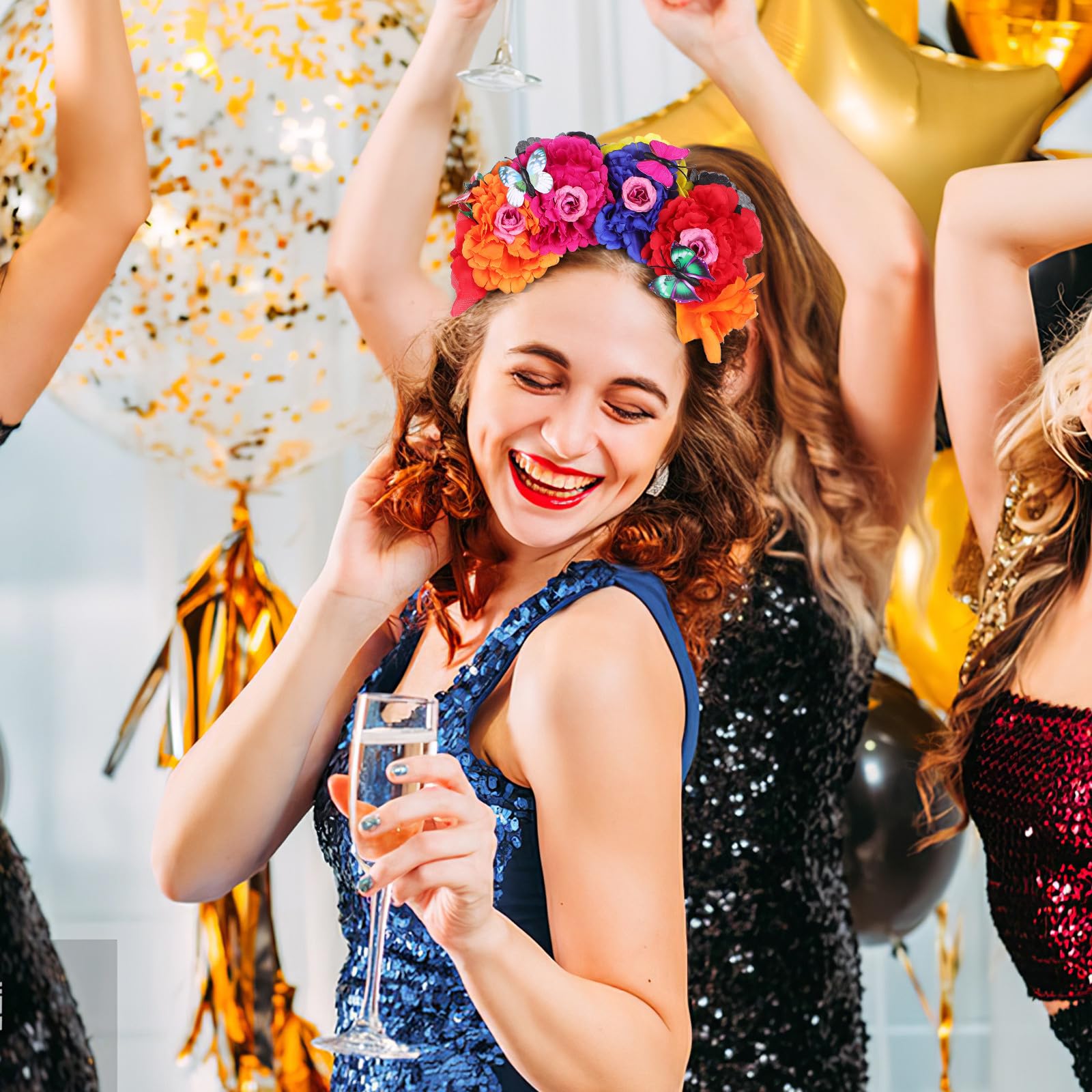 6 x florale Rosenkronen-Stirnbänder für Damen, Party, Festival, Haar-Accessoires, Blumen-Haarbänder für Hochzeit, hawaiianische Kopfbedeckung