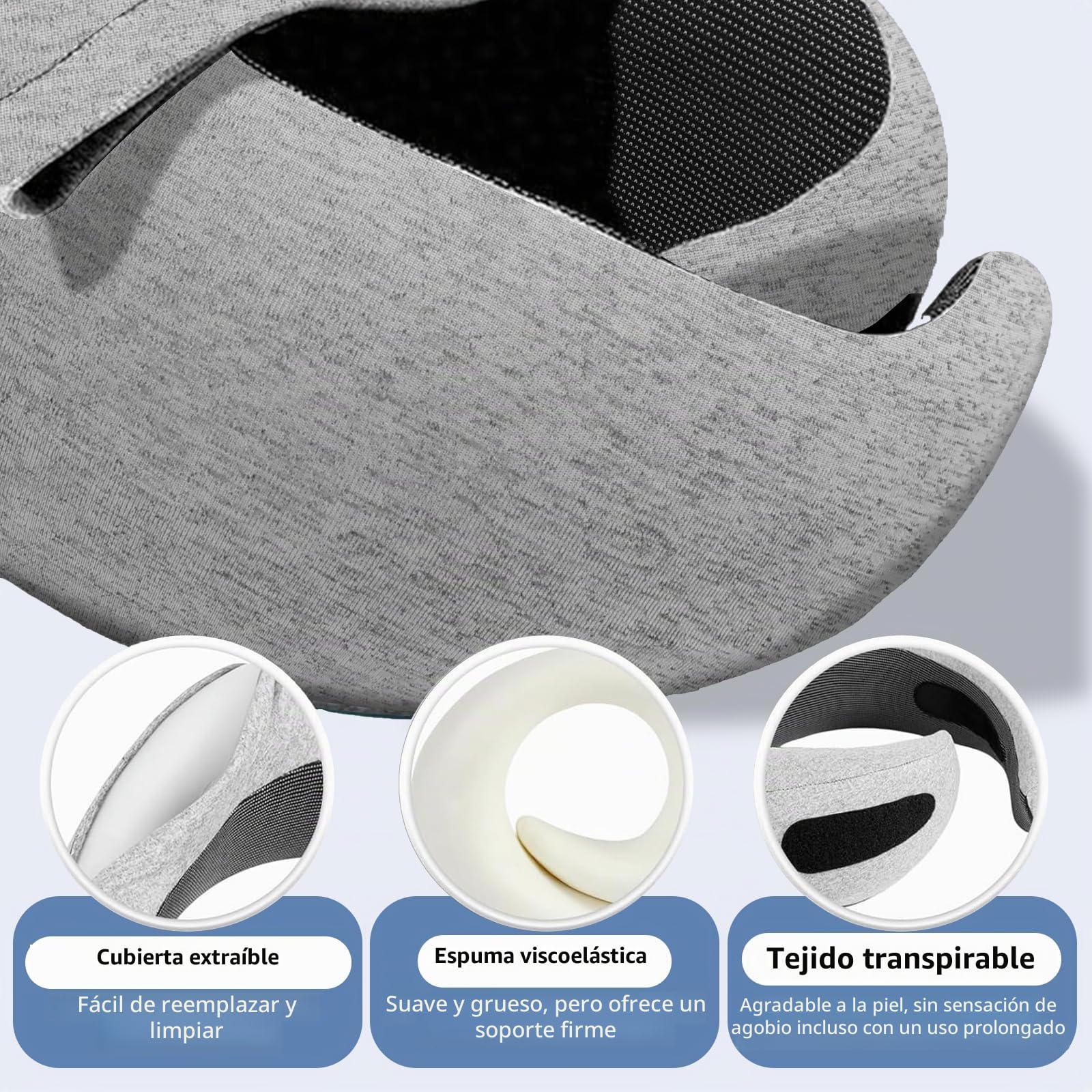 Cojín De Viaje Compactable con Capucha Cortaviento, Soporte 360° Integral | Funda Desmontable, Espuma Viscoelástica, Ajustable Velcro, Tela Transpirable, Set Completo Con Bolsa De Almacenamiento