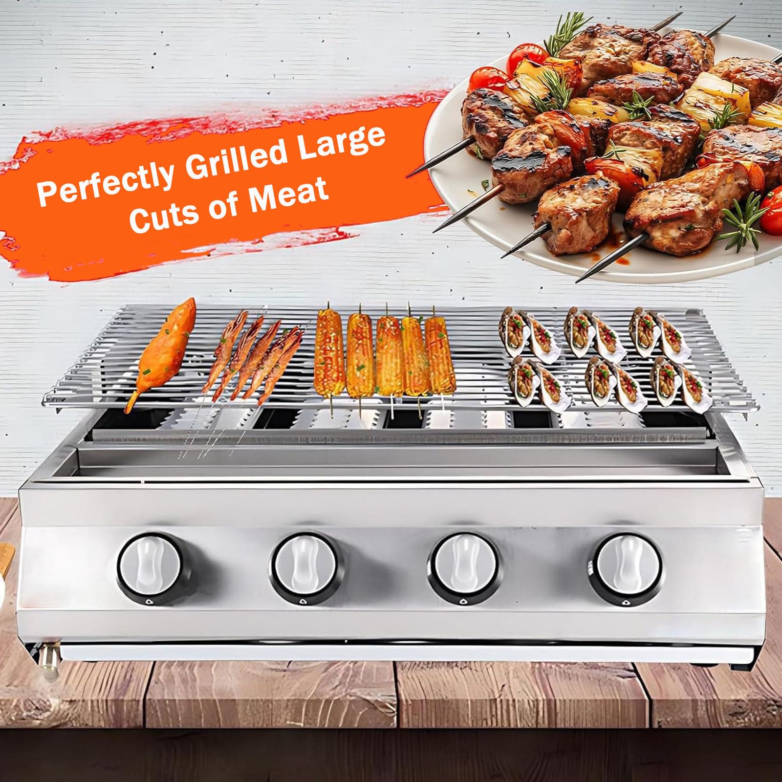 Grill stołowy, komercyjny grill gazowy LPG z ceramiczną technologią grzewczą, Wyjmowane kratki, regulowana wysokość i tacka na olej do użytku w kuchni A