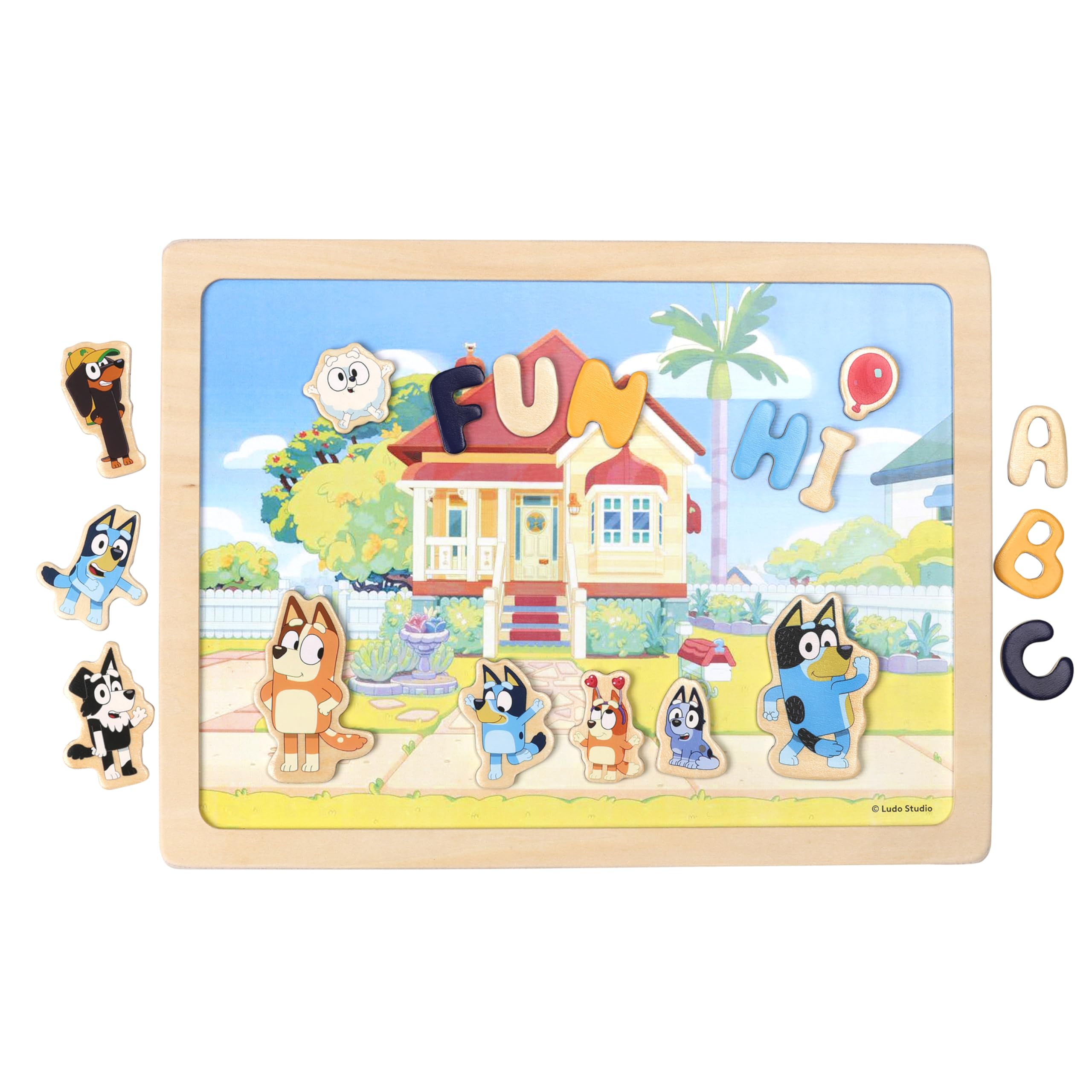 Bluey - Lavagna magnetica per bambini con lettere e numeri, doppia faccia magnetica in legno, giochi educativi a partire dai 3 anni, puzzle in legno per imparare e giocare, licenza ufficiale dalla