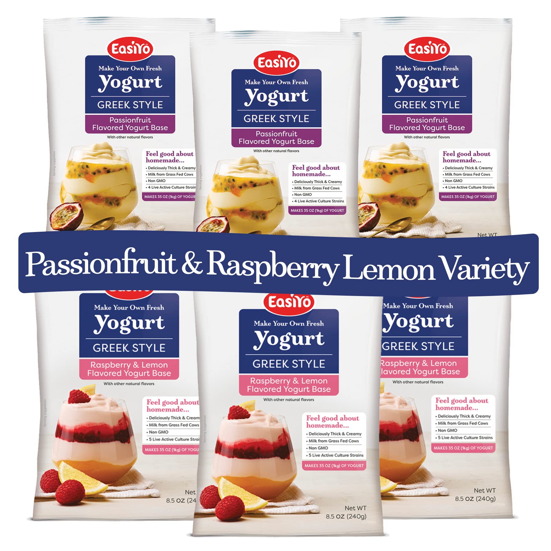 EasiYo Greek Style Passionfruit and Raspberry Lemon Flavored Variety Pack - Yogurt Base (6-pack, 42 