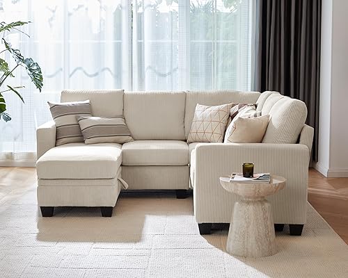 Miniatura 3 de CHIC HOUSE Sofá modular modular  Sofá cama de pana en forma de L, sofá cama en forma de U, diván convertible con otomana de almacenamiento para sala