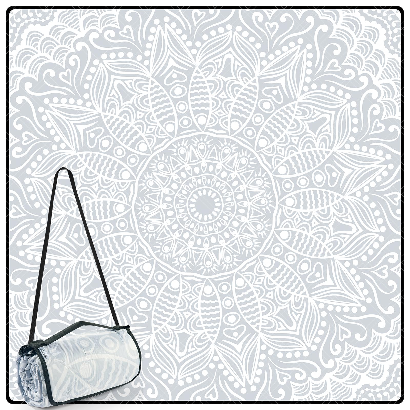 DEWUR Picknickdecke wasserdicht waschbar, Stranddecke Sandfrei XXL Campingdecke Strandmatte isoliert mit Alu wasserdichter Unterseite (Grau, 200x200cm)