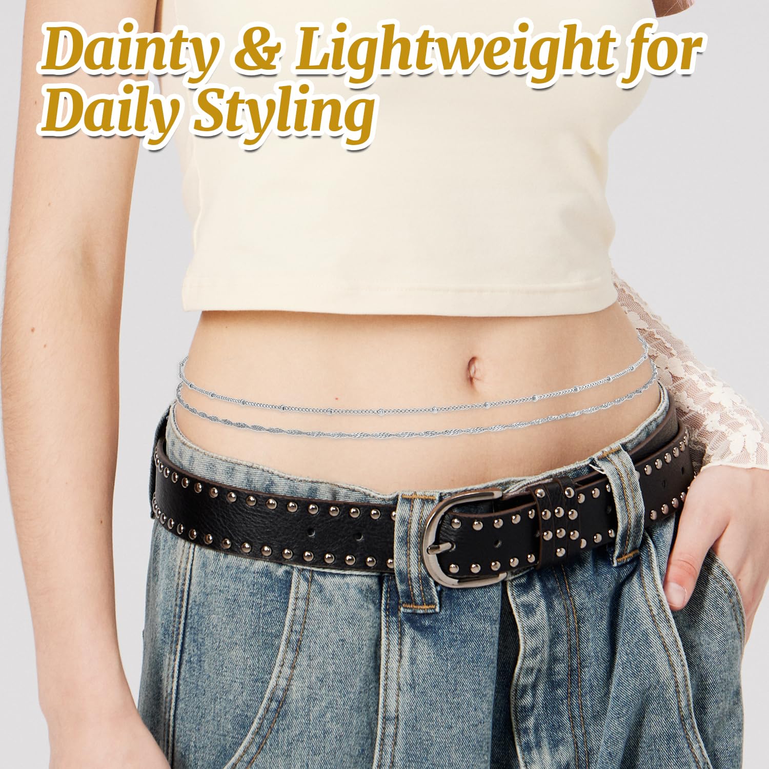 Confezione da 2 Catena in Argento da Vita per Donna, Catenina Regolabile per la Pancia Gioielli per il Corpo, Accessori Minimalisti per Bikini e Outfit Quotidiani