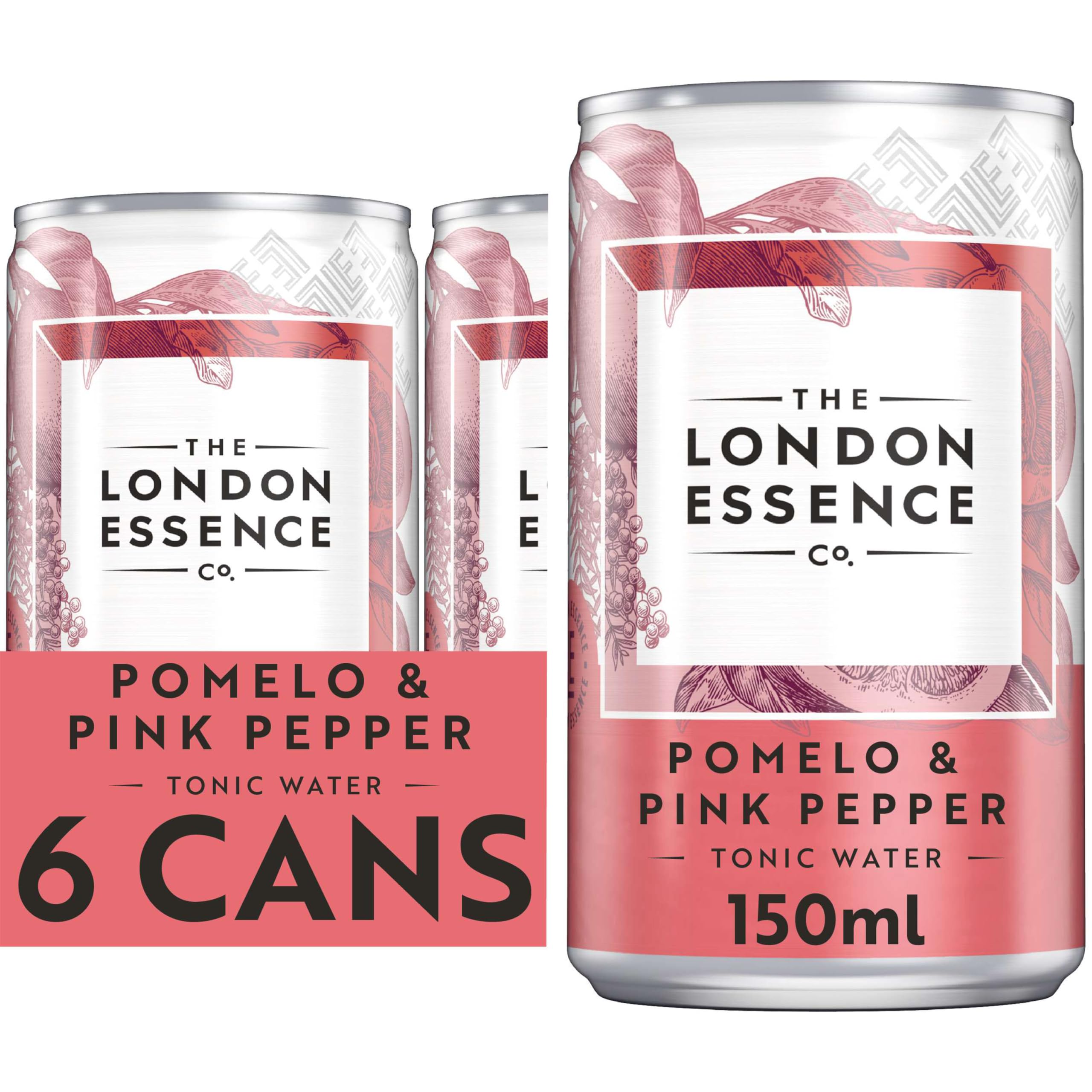 THE LONDON ESSENCE CO.Pomelo & Pink Pepper Tonic, Premium Cocktail Mixer, 150ml, Pack of 6 cans, No Artificial Colours Preservatives or Flavours, Low Calorie