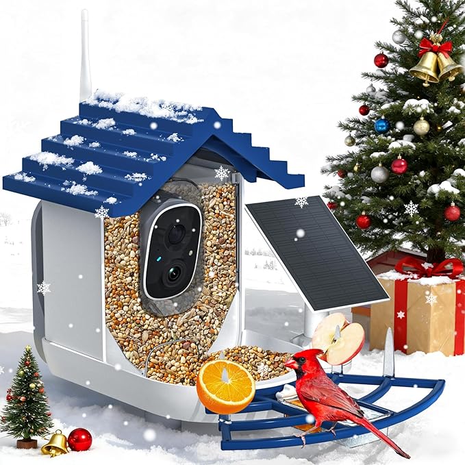 Smart Bird Feeder with Camera Solar Powered & AI Bi rd Identification, 2.4Ghz WiFi Bird feeders for Outdoors, 2K Live Video, Nstant Arrival Alerts - Best Gifts for Bi rd Lovers(Indigo Blue)