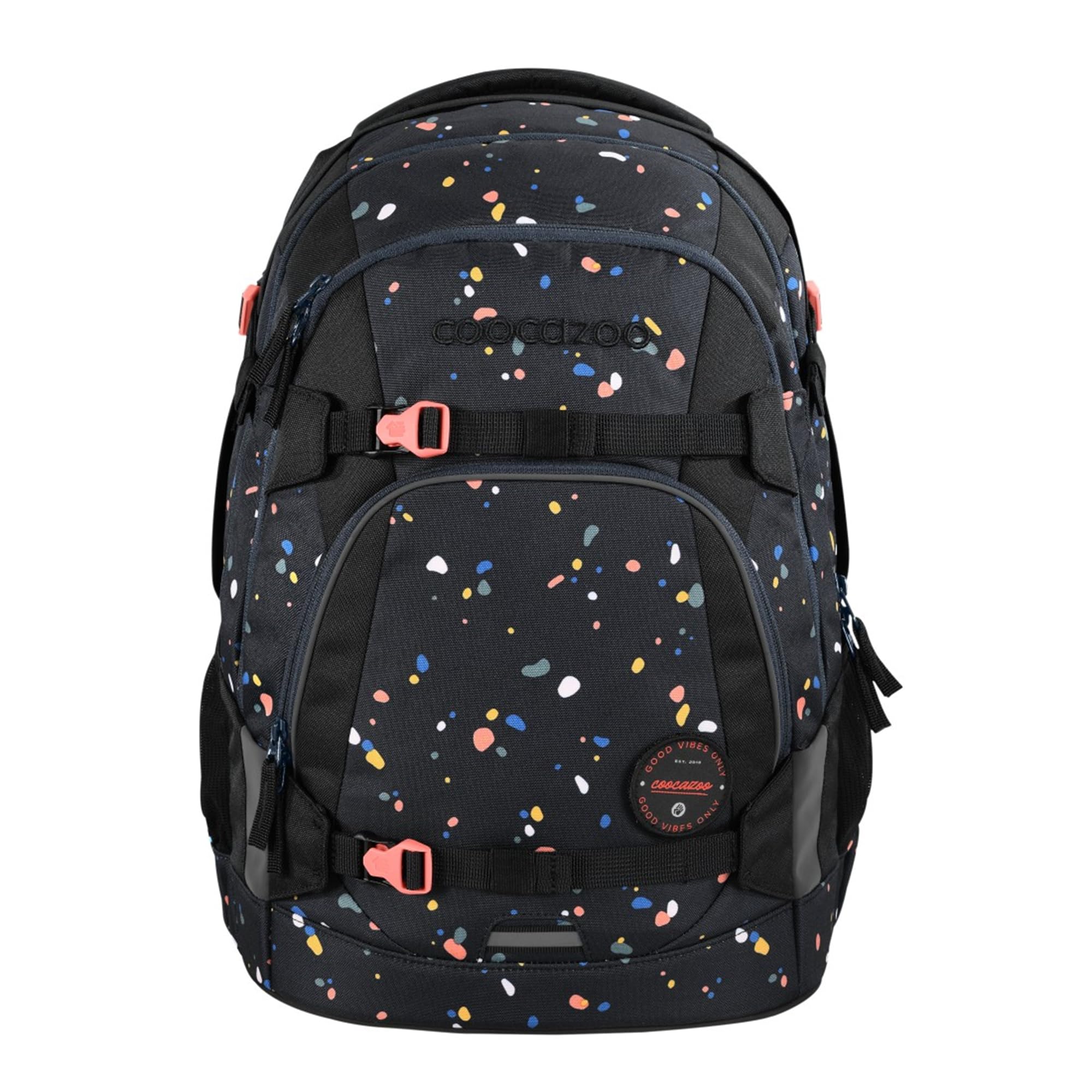 Coocazoo Schulrucksack-Set MATE „Sprinkled Candy“ 3-teilig, schwarz, ergonomischer 30L Tornister, mit Brust- und Hüftgurt für Kinder ab der 5. Klasse, inkl. Mäppchen und Geldbörse