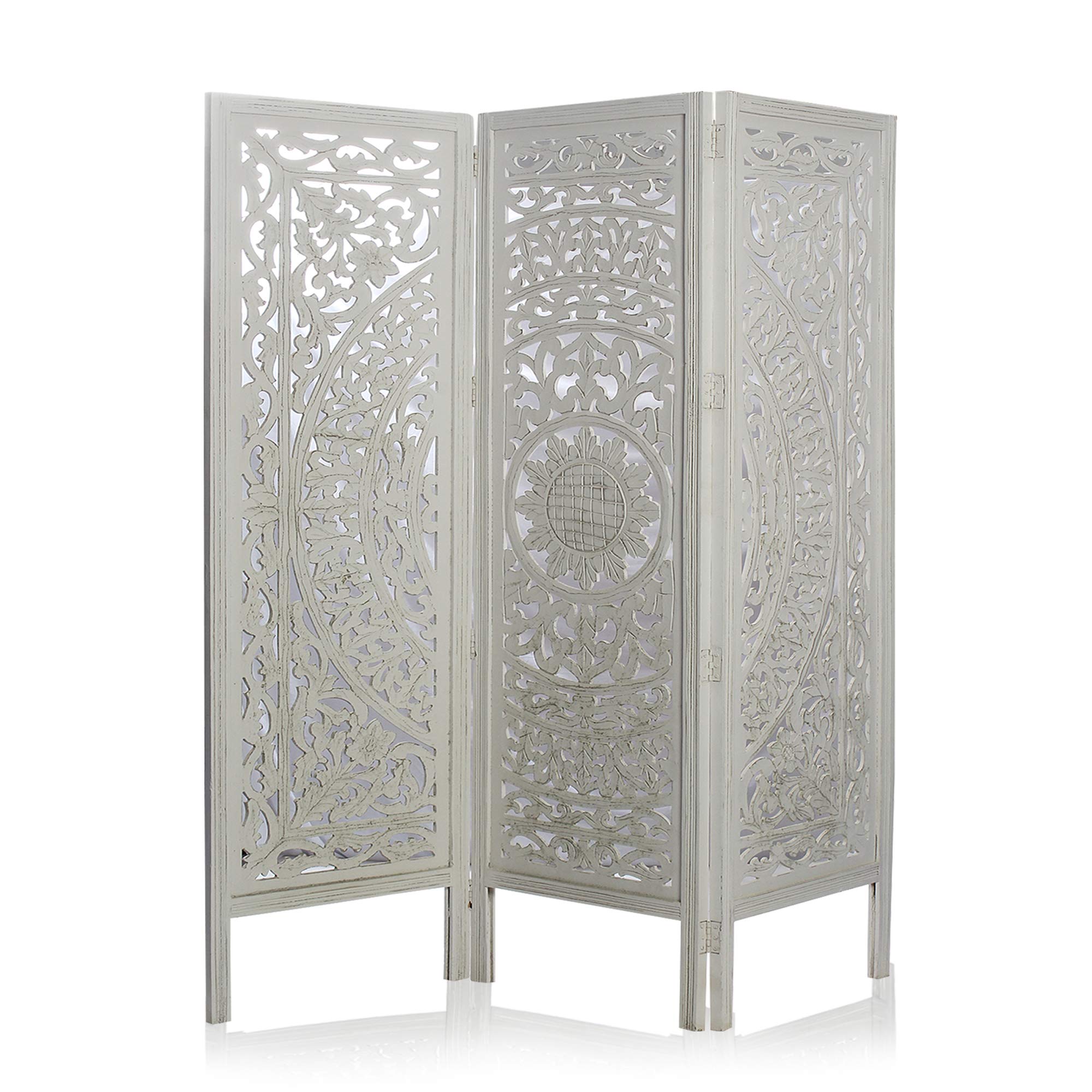 6 Ft. Large Room Divider 3 Panels Decorative Wooden Screen Folding Privacy Screen, Wood, 72" (White WASH)