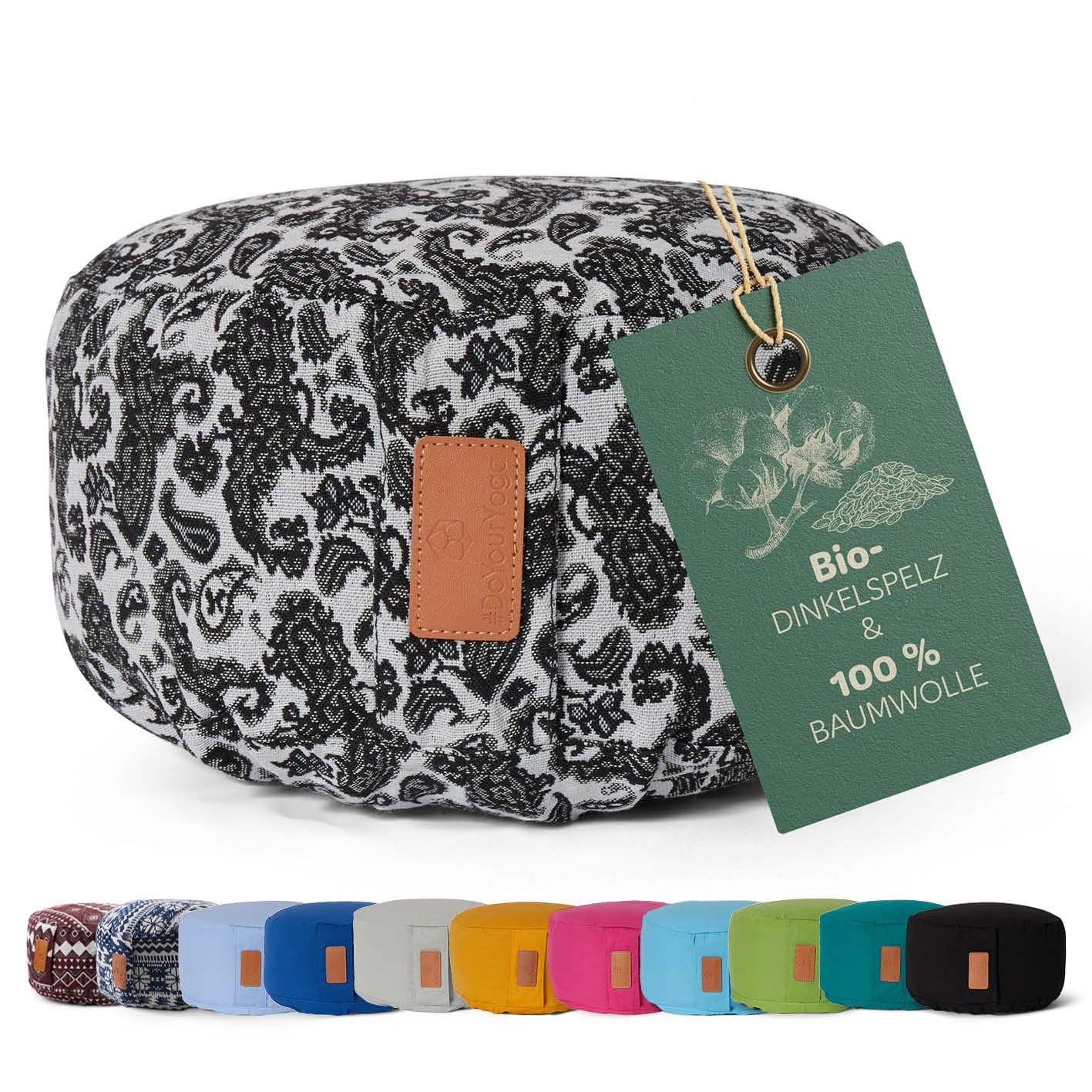 #DoYourYoga rundes Yogabolster - waschbarer Bezug, Bio-Dinkelspelz (KBA) Füllung, 30 x 15 cm, Yoga Kissen für Yin Yoga & Meditation - Style (3)