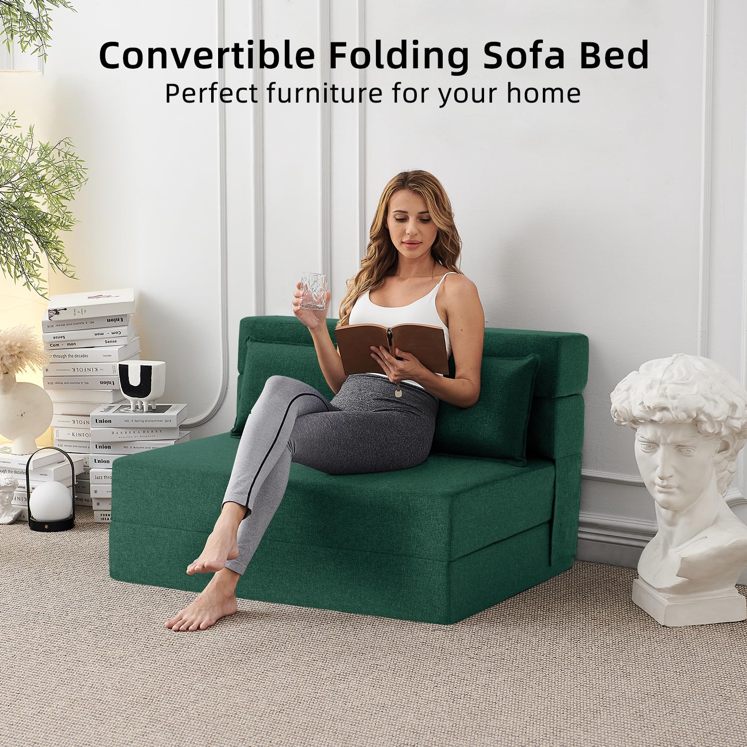 FILUXE Convertible Folding Sofa Bed - Sleeper Chair with Pillow, Modern Linen Fabric Floor & Futon Couch, Foldable Mattress for Living Room/Dorm/Guest Use/Home Office/Apartment, Queen Size, Dark Gray