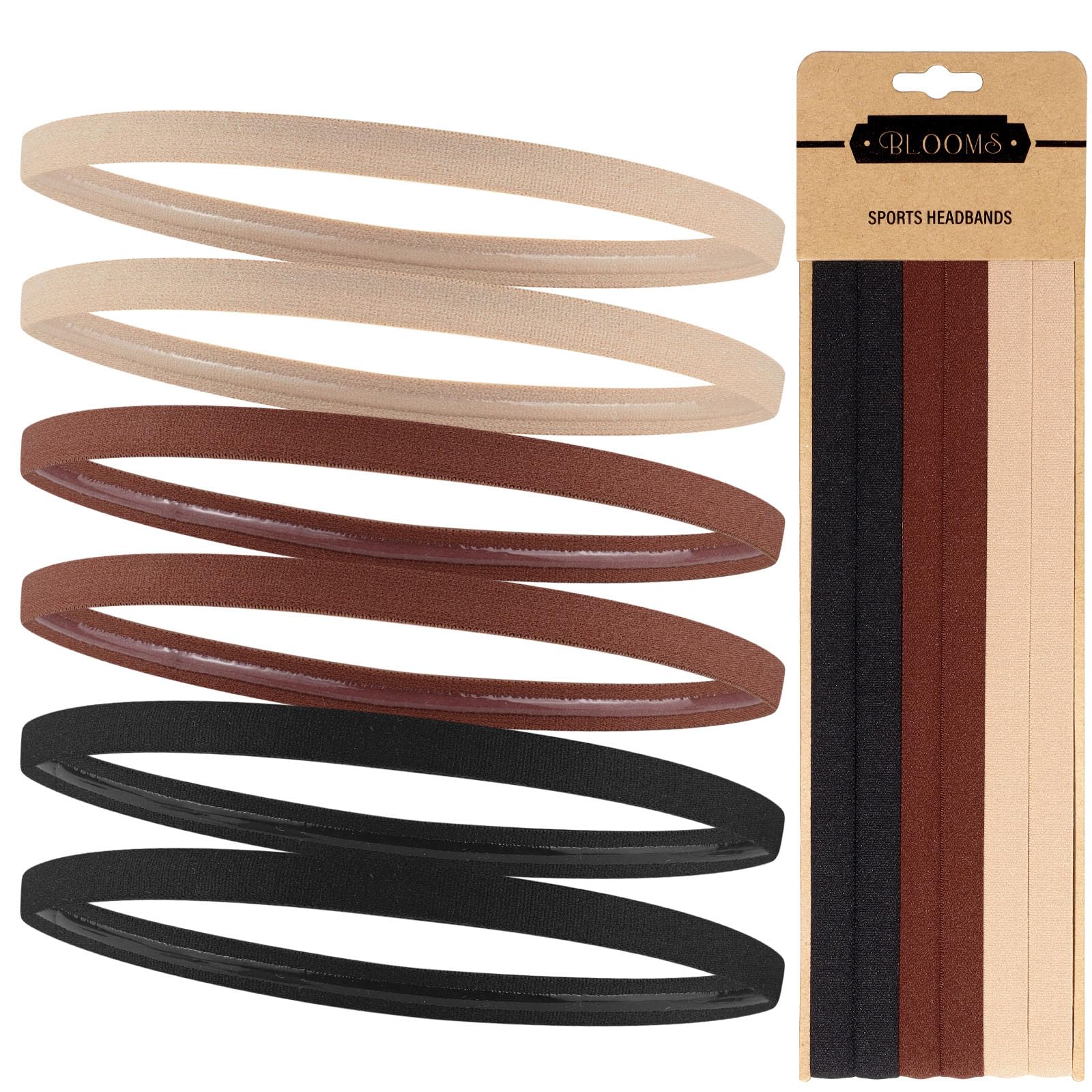 Blooms 6 Piezas Cinta Pelo Deporte - Elásticas Diadema Deportivas Mujer - Silicona Antideslizante Cinta para el Pelo Hombre Niño para Yoga Fútbol Jogging - Negro, Marrón, Beige