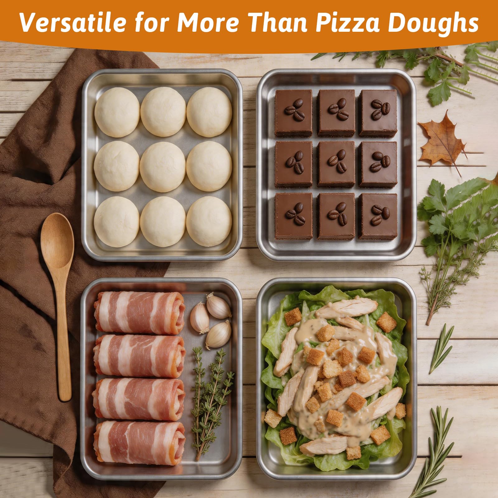 Pudełko na ciasto na pizzę ze stali nierdzewnej 304 z pokrywką, 2 sztuki, pudełko do fermentacji ciasta na 4-6 ciasta, 36 x 28 cm, w zestawie szpatułka do ciasta i karta ciasta, pojemnik do