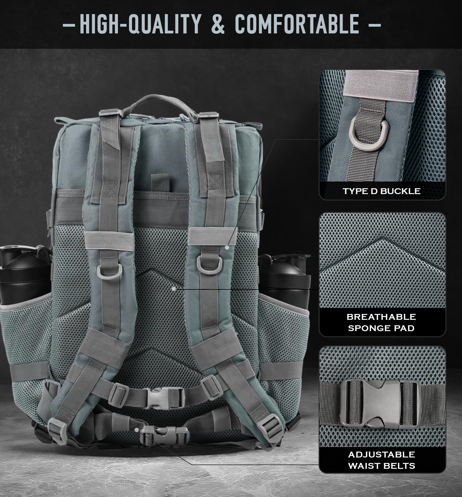 Taktischer Rucksack, Militär-Rucksäcke für Herren, Fitnessstudio, Camping, Wandern, Tagesrucksack, großer Rucksack, 3 Tage, mit MOLLE, 25 l - 45 l