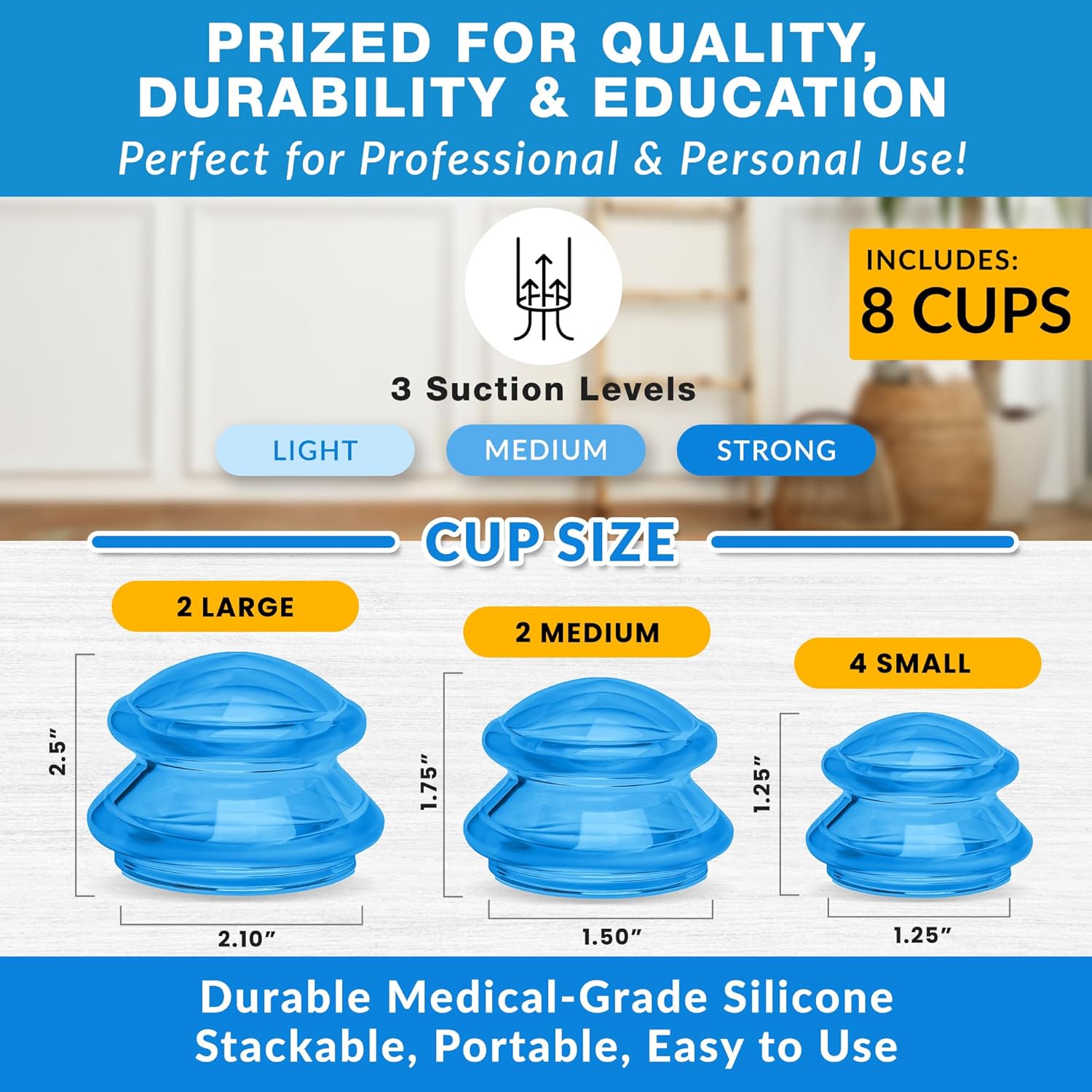 Lure Essentials Edge Silicone Cupping Set, Cupping Kit for Massage Therapy, Long Lasting Cups for Professional & Home Use, Body Sculpt Cup for Cellulite, Ultra Transparent Blue (8 Count) - Image 2