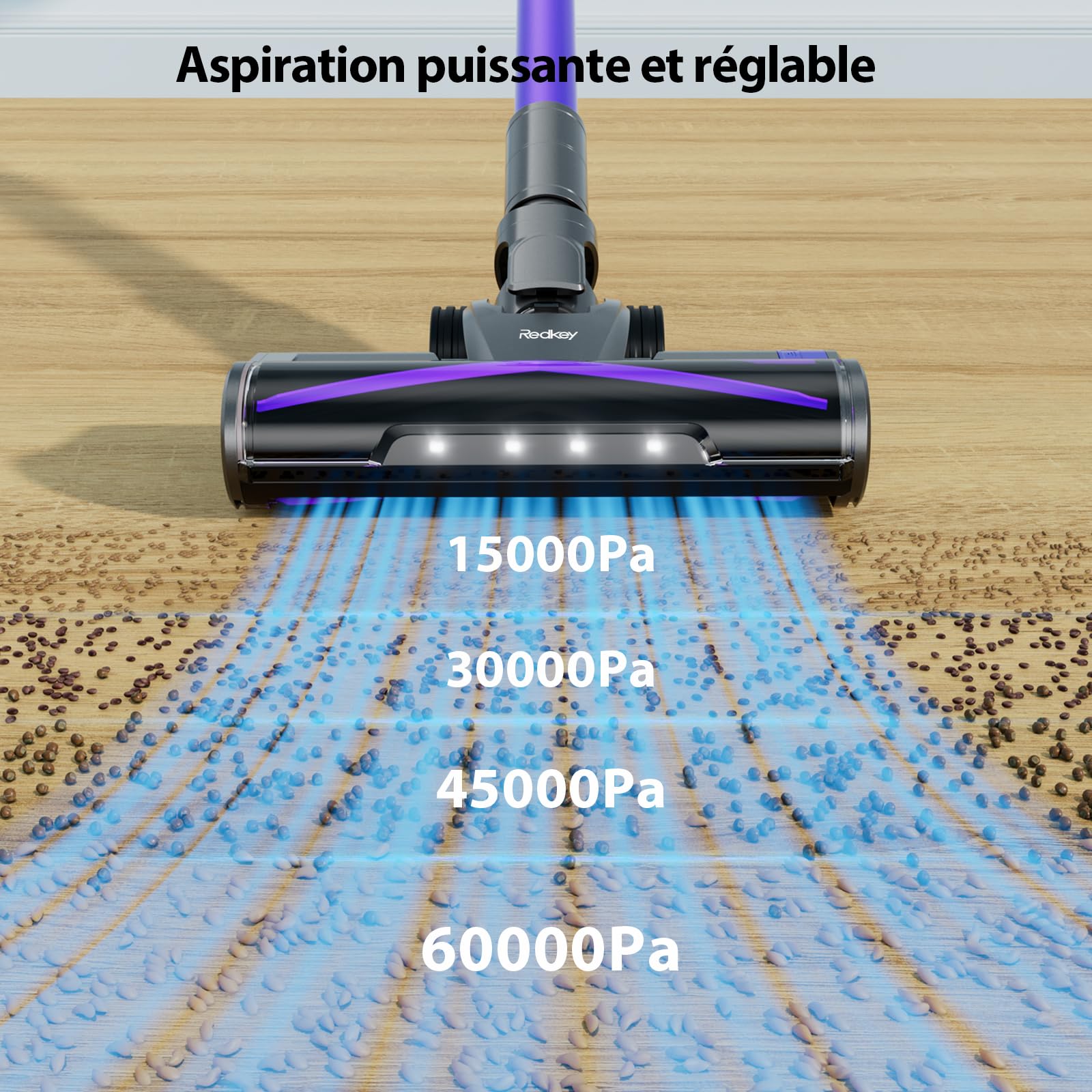 Redkey X18 Aspirateur Balai sans Fil, 60KPa/650W/80Min Aspirateur sans Fil Puissant avec ecran LED, Intelligent Suction Adjustment, Aspirateur sans Fil 8-en-1 pour Sol Dur,Tapis,Les Poils d'animaux