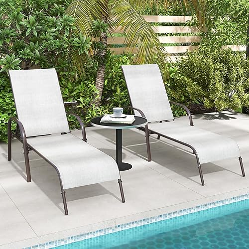 Miniatura 2 de Giantex Silla de patio, tumbona para exteriores con 5 respaldos ajustables, marco de acero resistente, sillón reclinable para tomar el sol, silla de