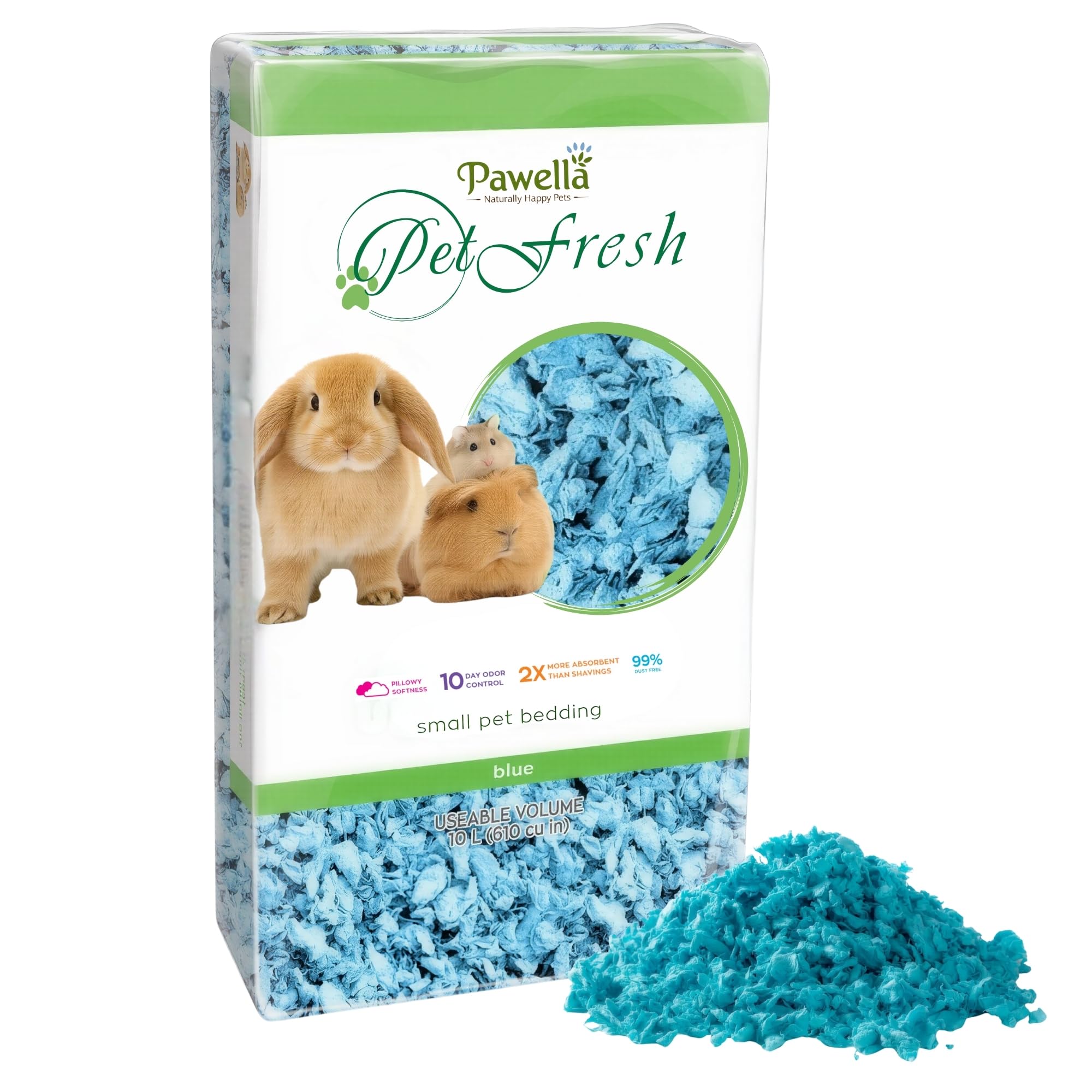 W-Direct Premium Small Animal Bedding – 10L, Super Soft, 10-Day Odour Control, 2X Absorbent, Dust-Free, Eco-Friendly Bedding for Rabbits, Guinea Pigs, Hamsters & Other Small Pets (Blue - 10L)