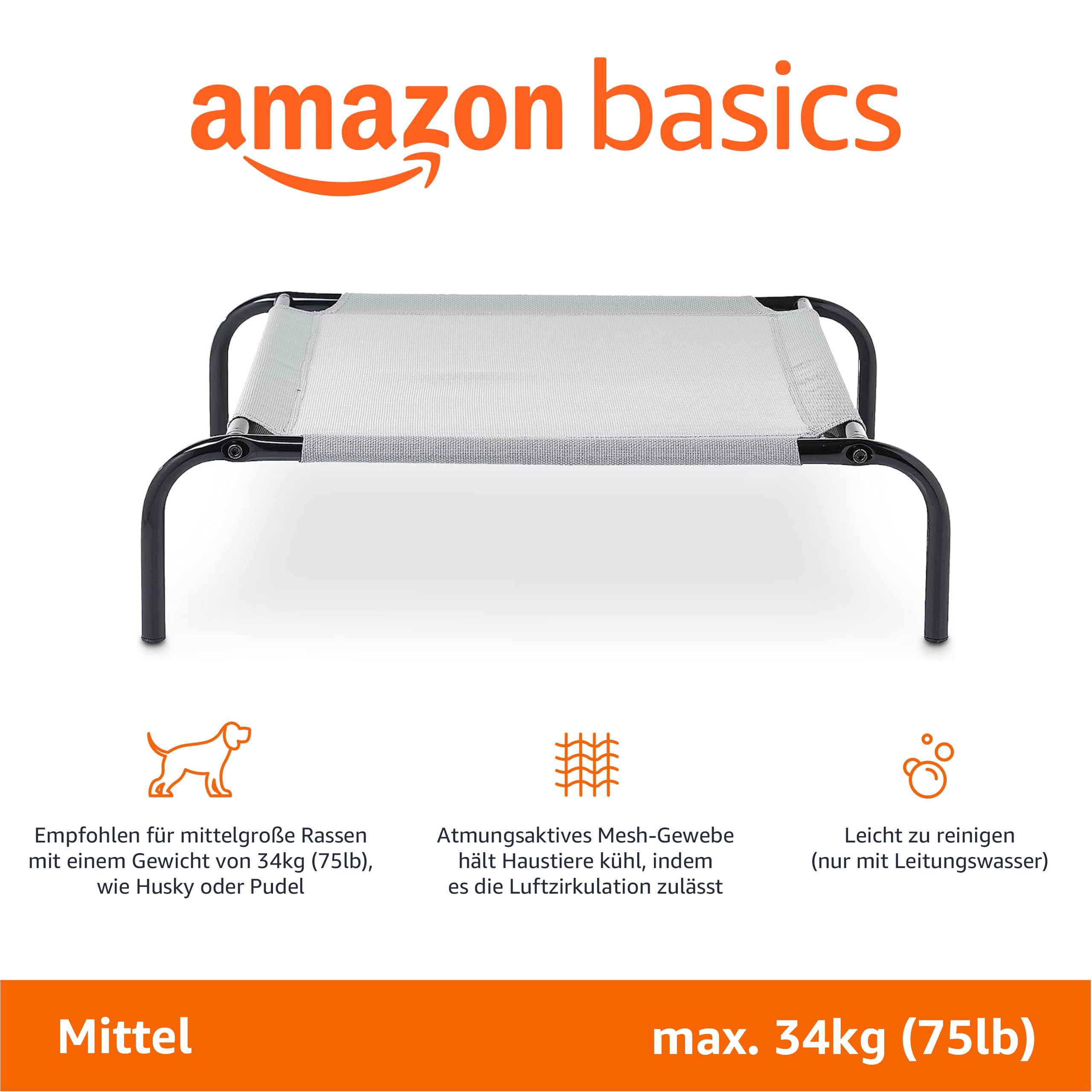 Amazon Basics Kühlendes erhöhtes Hund Haustierbett, M, Grau, L 110 x B 65 x H 19 cm