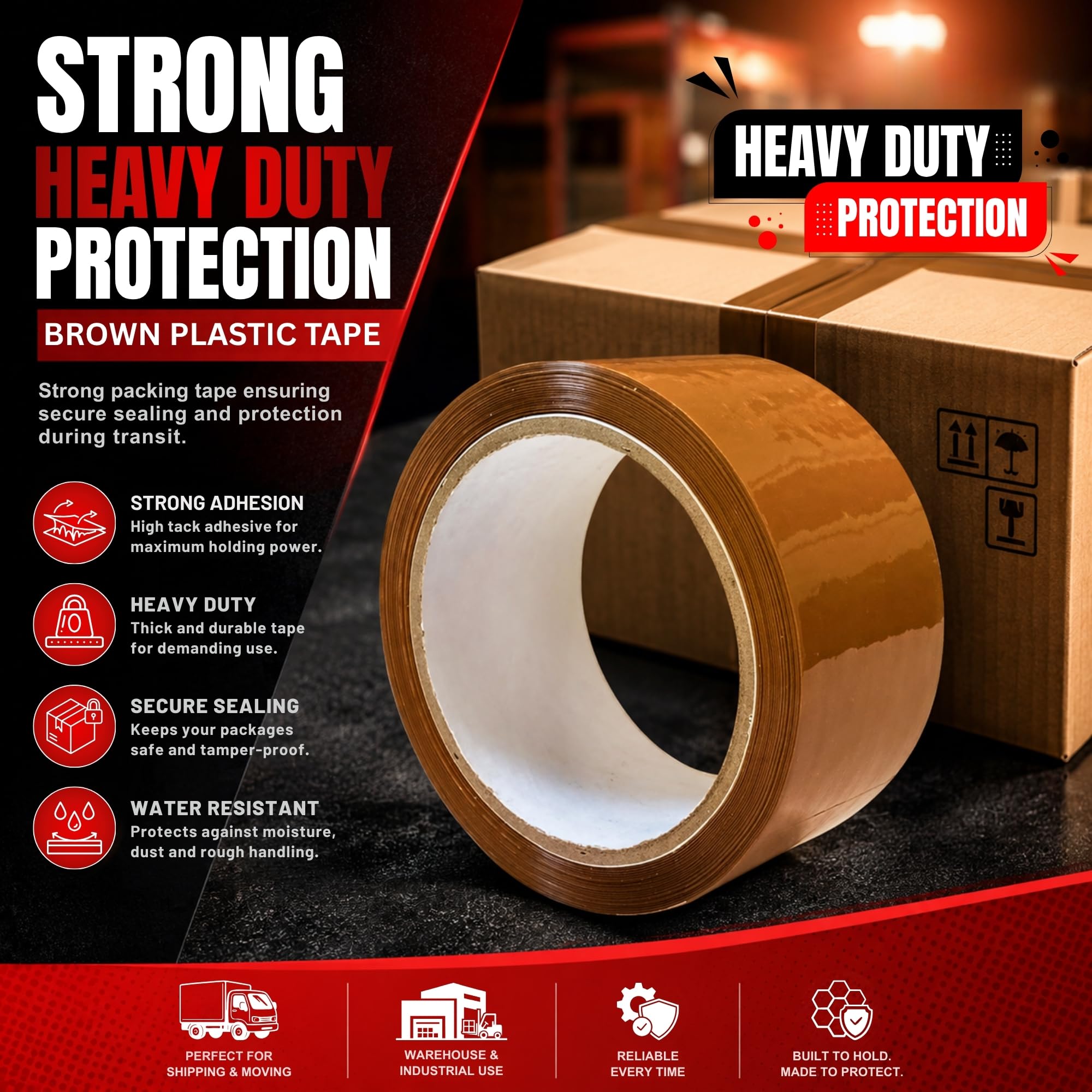 JeeJaan® 36 rotoli di nastro marrone per scatole di imballaggio, 48 mm x 66 m, nastro per pacchi resistente per sigillare cartoni, nastro da imballaggio resistente per traslochi, spedizioni, uffici
