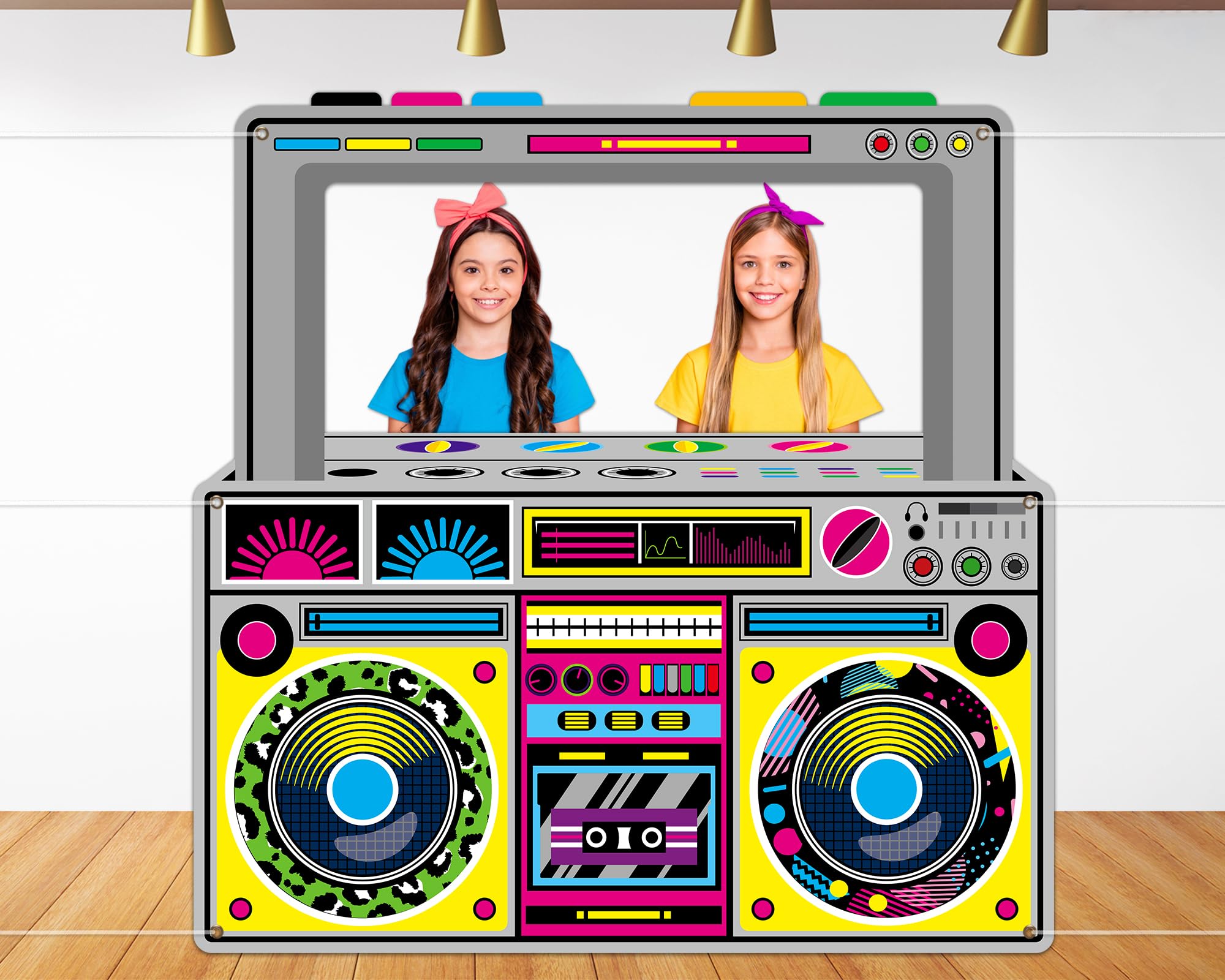 Radio Boombox Photo Booth Props for 90s 80s Party Decorations 59 X 59 Inch, Retro Fabric Radio Boombox Selfie Backdrop Hanging Banner for Hip Hop Music Theme Birthday Decorations 1980s Party Supplies
