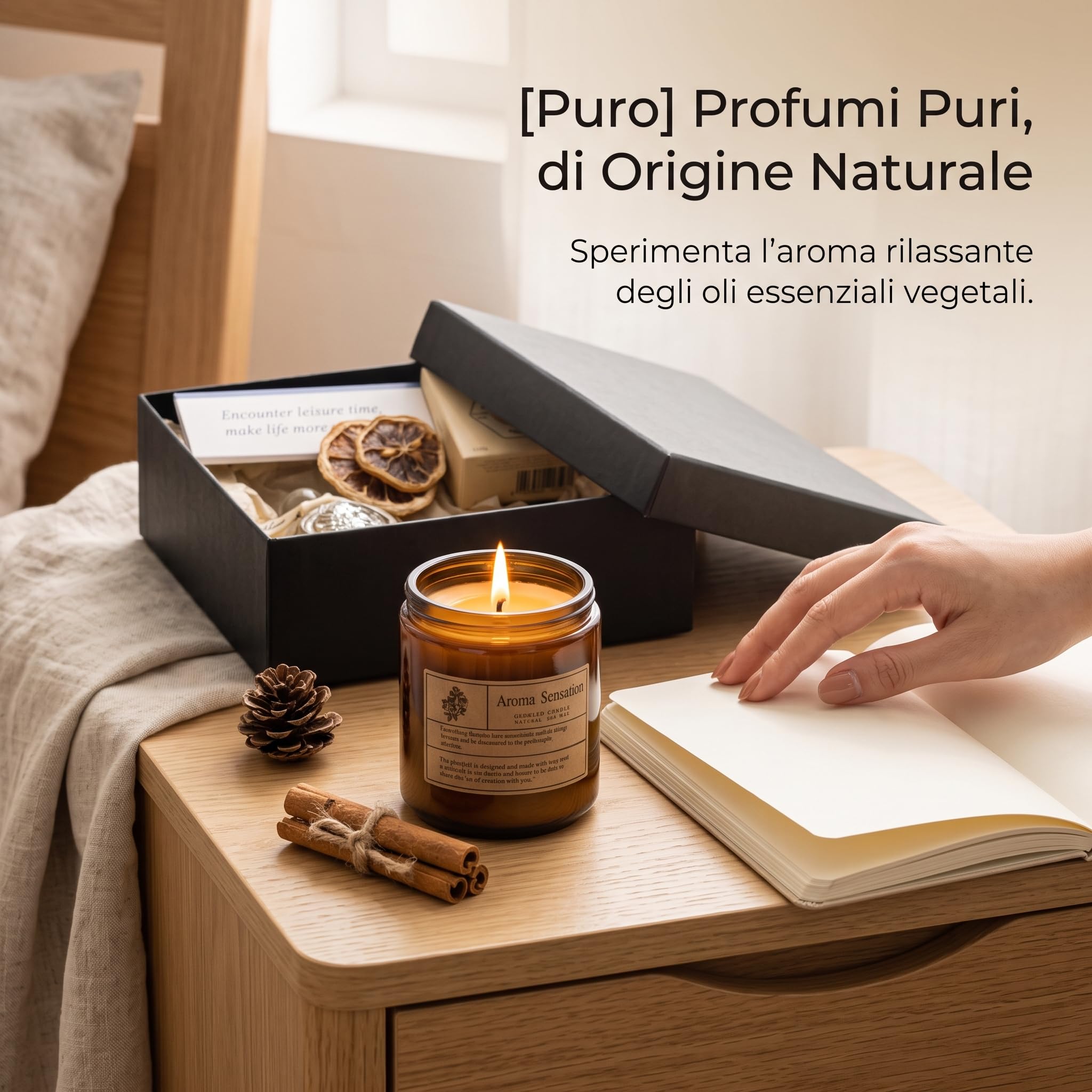 Set Candele Profumate di, Candela Profumata Floreale 60 Ore, Cofanetto Regalo Donna con Accessori, Ideale anche per Bomboniere