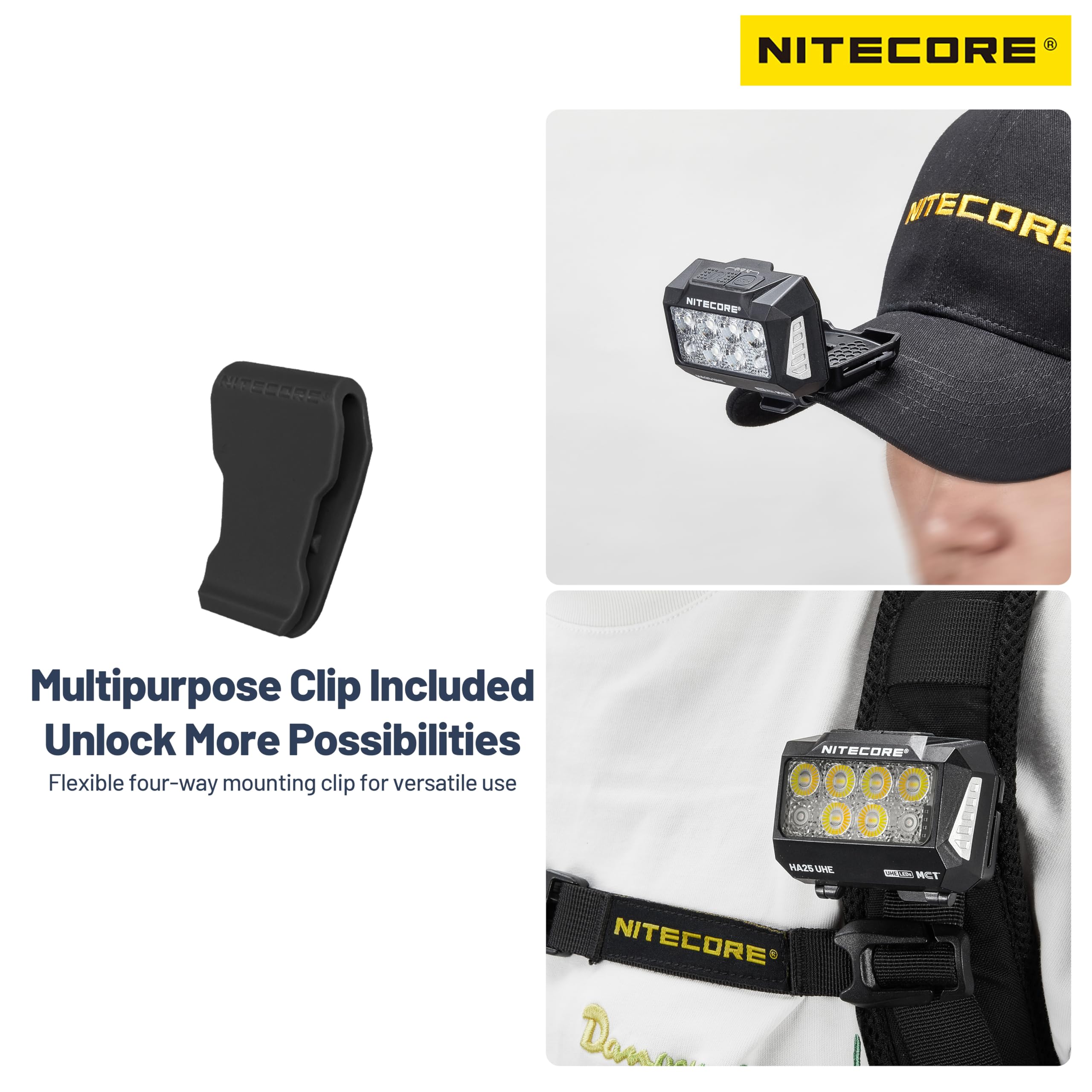 Nitecore HA25 UHE 800 Lumen Multiples Températures de couleur Lampe frontale d'extérieur avec batterie HLB1500, étiquette