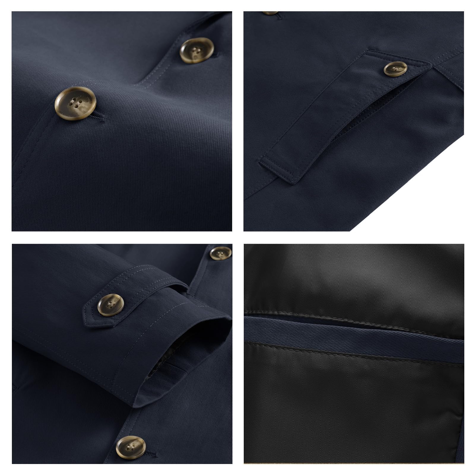 KUDORO Veste d'Extérieur Homme en Coton Blouson de Coupe-Vent Casual Trench Classique Overcoat Jacket Décontracté