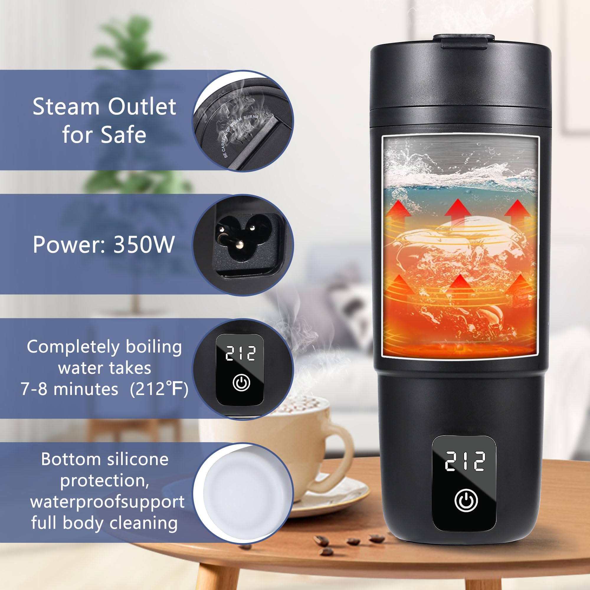 Hervidor eléctrico de viaje, caldera de agua portátil con 6 ajustes preestablecidos variables, hervidor eléctrico pequeño personal con controles de temperatura para mantener el calor y 5
