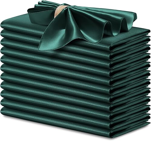 P Pothuiny 12 servilletas de satén de color verde sedoso de 17 x 17 pulgadas, servilletas cuadradas lisas de tela de satén, servilletas de mesa para