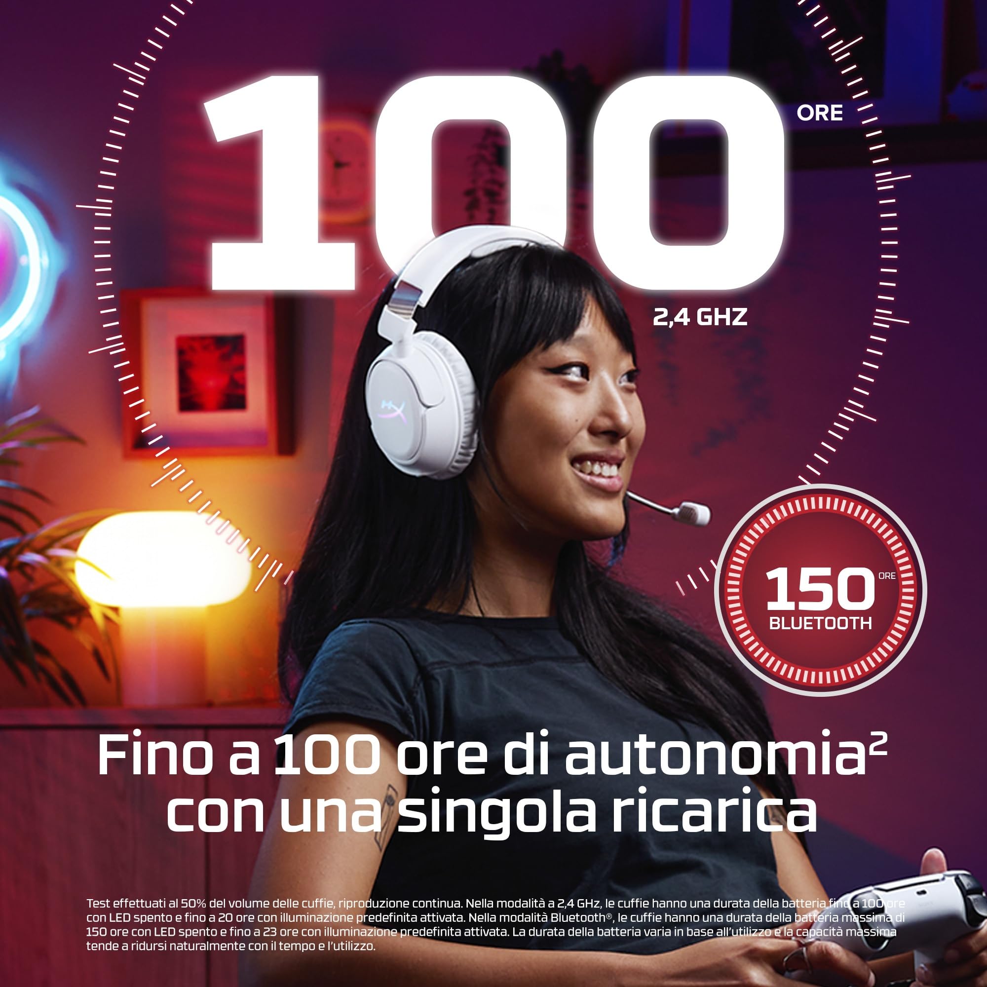 HyperX Cloud Flight 2, Cuffie Gaming Wireless, Luci RGB Personalizzabili | Batteria fino a 100 Ore, Wireless 2,4 GHz, Bluetooth, Instant Pair, PC/PS/Switch, Bianca