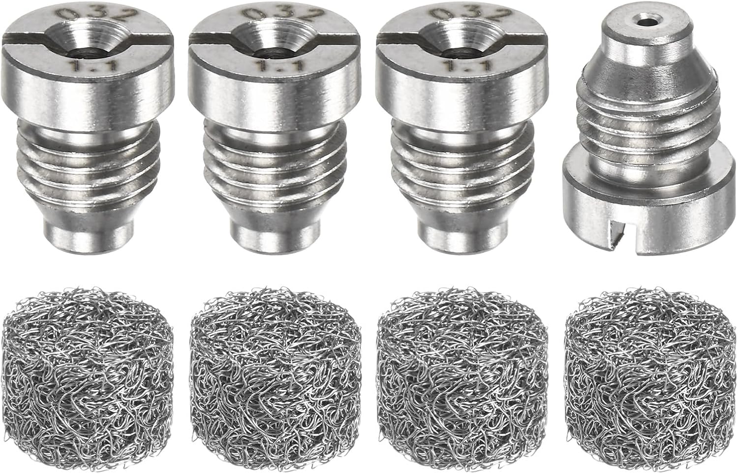 M METERXITY 6-Set Foam Cannon Orifice Nozzle, 1.1mm Stainless Steel Universal Thread Tips with Foam Maker for Snow Bubble Sprayer/Garden Hose/Kitchen Cleaner, Connector Replacement Nozzles