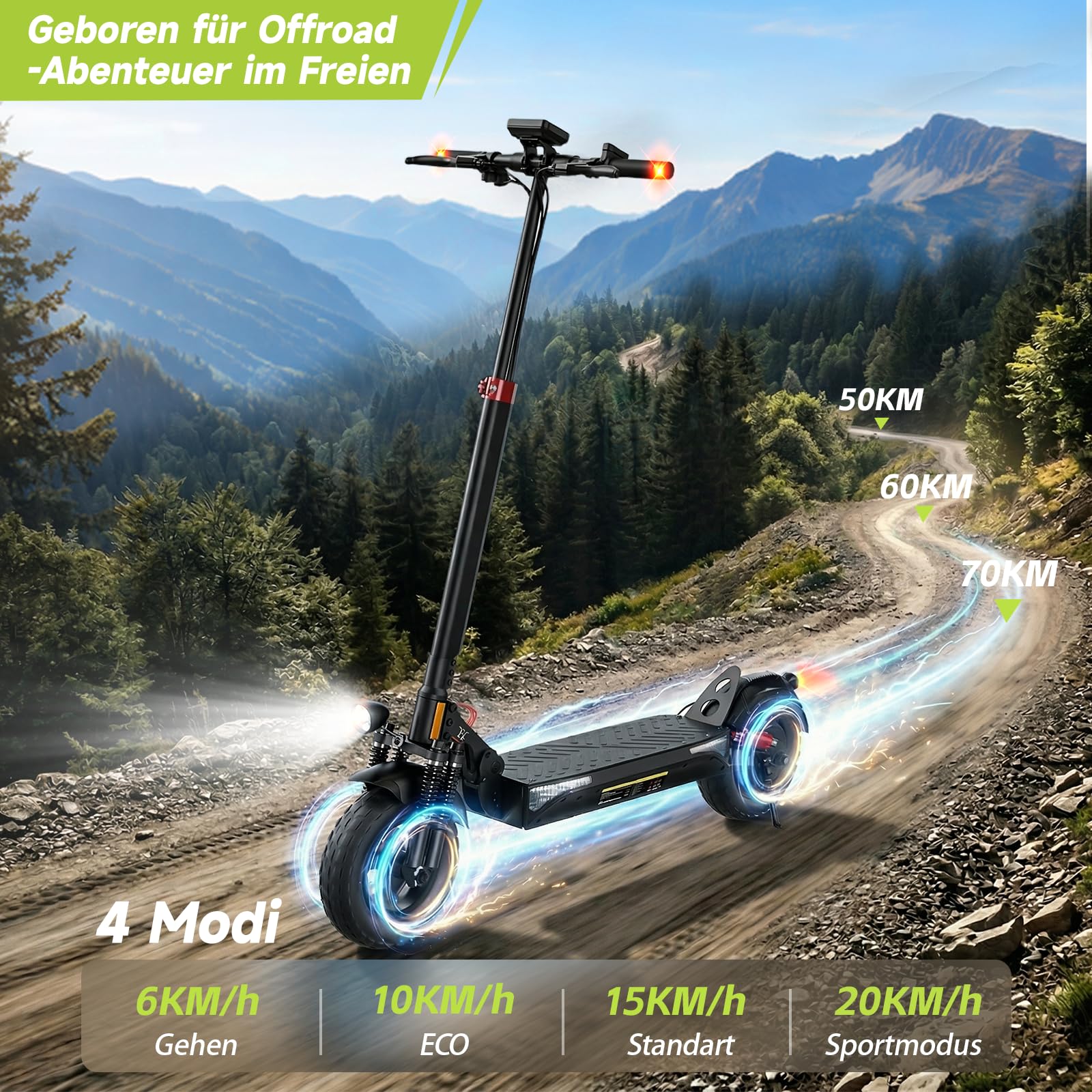 E Scooter mit Straßenzulassung,10 Zoll Elektroroller mit 12,5AH/15AH Batterie Max 70km Reichweite,Duales Bremssystem Und Doppelte Stoßdämpfung, E Roller für Erwachsene Pendeln und Geländefahrten
