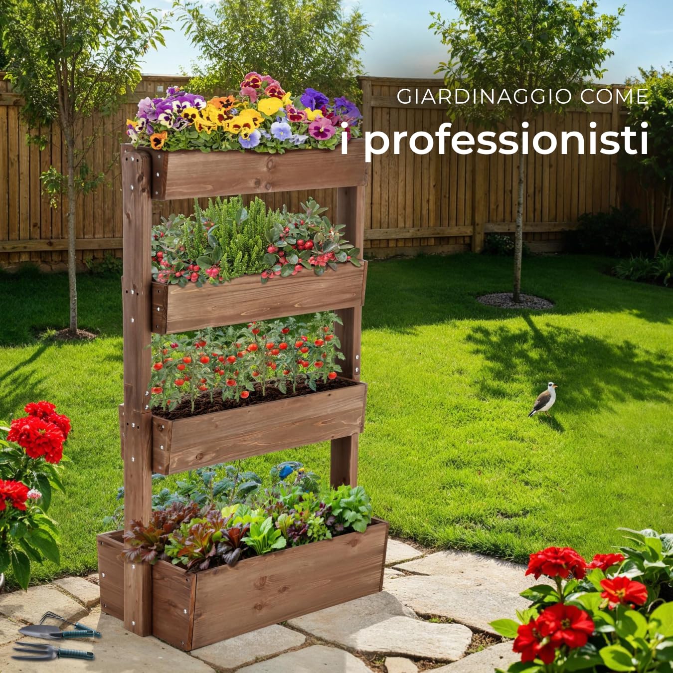 tectake® giardino verticale, fioriera da esterno in legno, orto verticale, giardino verticale, per erbe aromatiche, fiori, verdure, fioriera da balcone, porta piante85 x 45 x 140 cm - Marrone